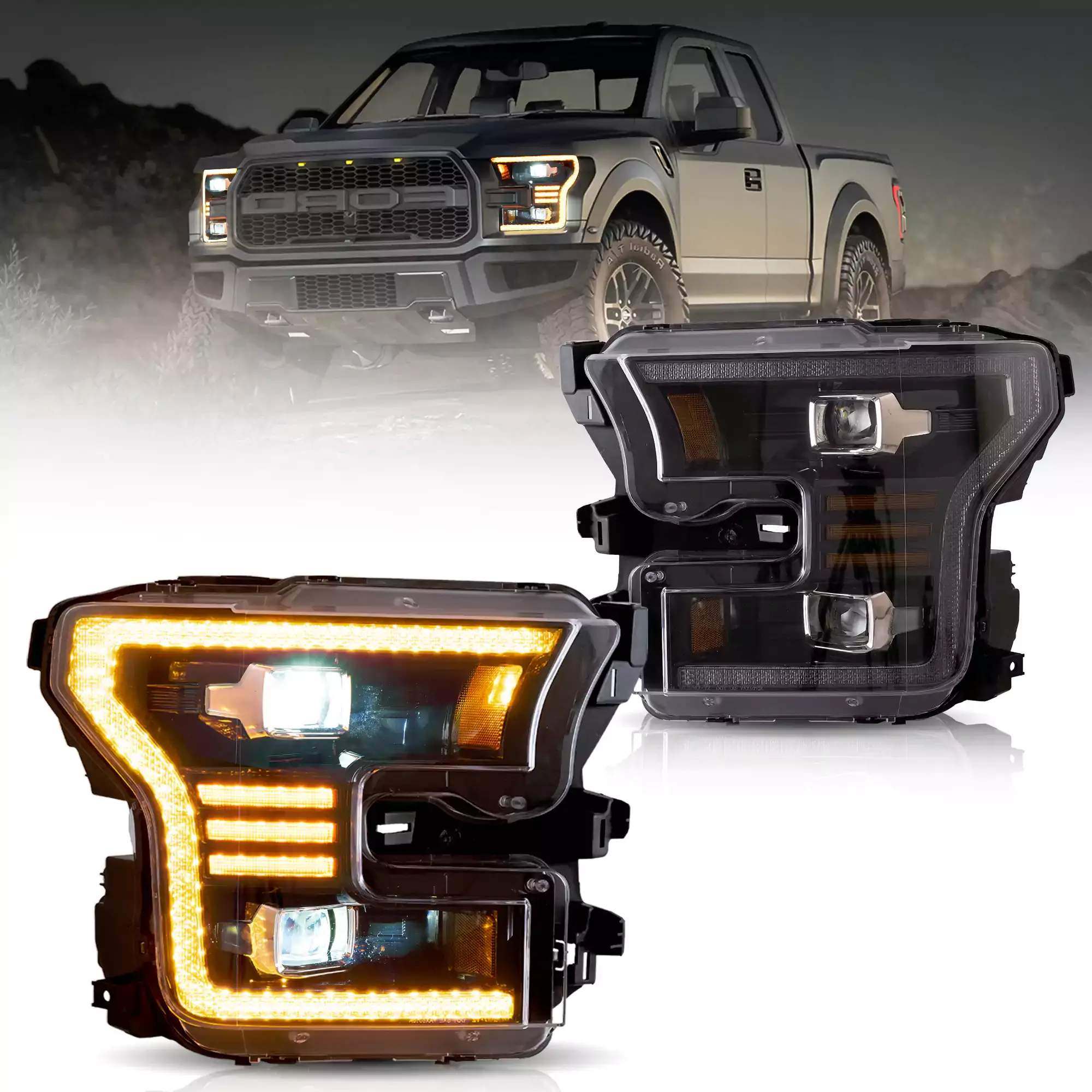 15-17 Ford F-150: LED Projector Headlights - Black photo 3