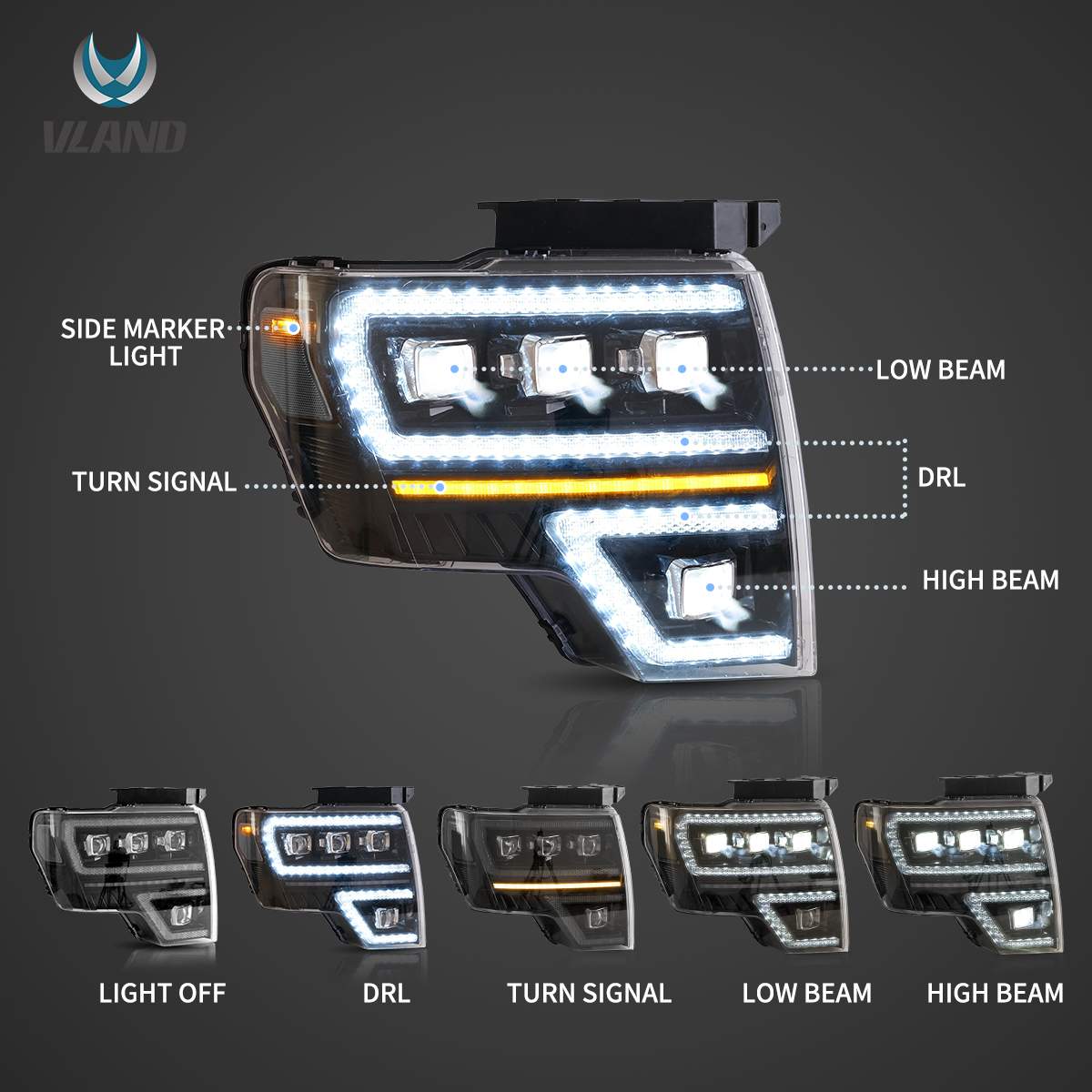 09-14 Ford F-150: LED Projector Headlights - Black/Clear photo 4
