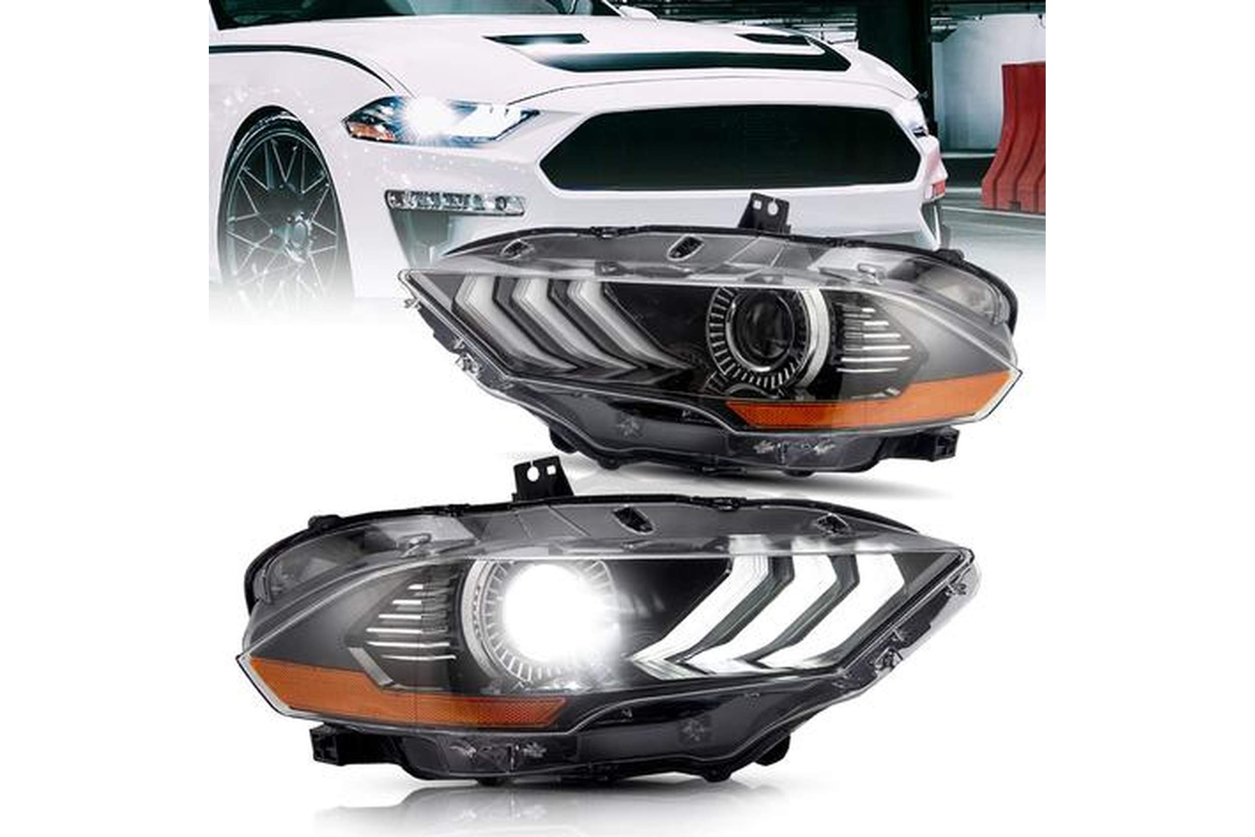 18-24 Ford Mustang: LED Projector Headlights - Black photo 2