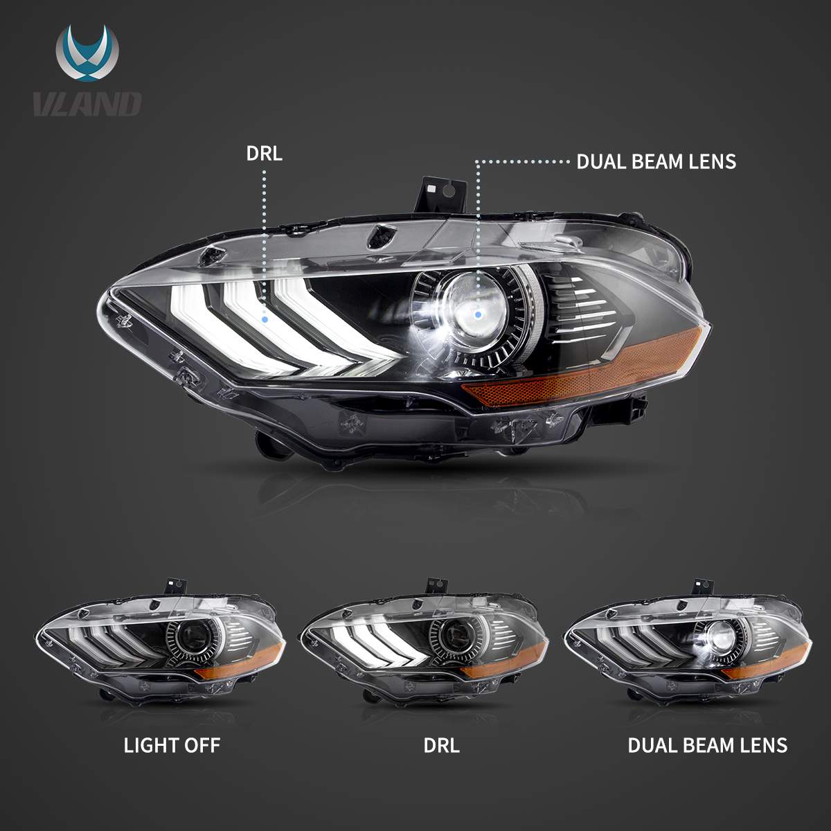 18-24 Ford Mustang: LED Projector Headlights - Black photo 4