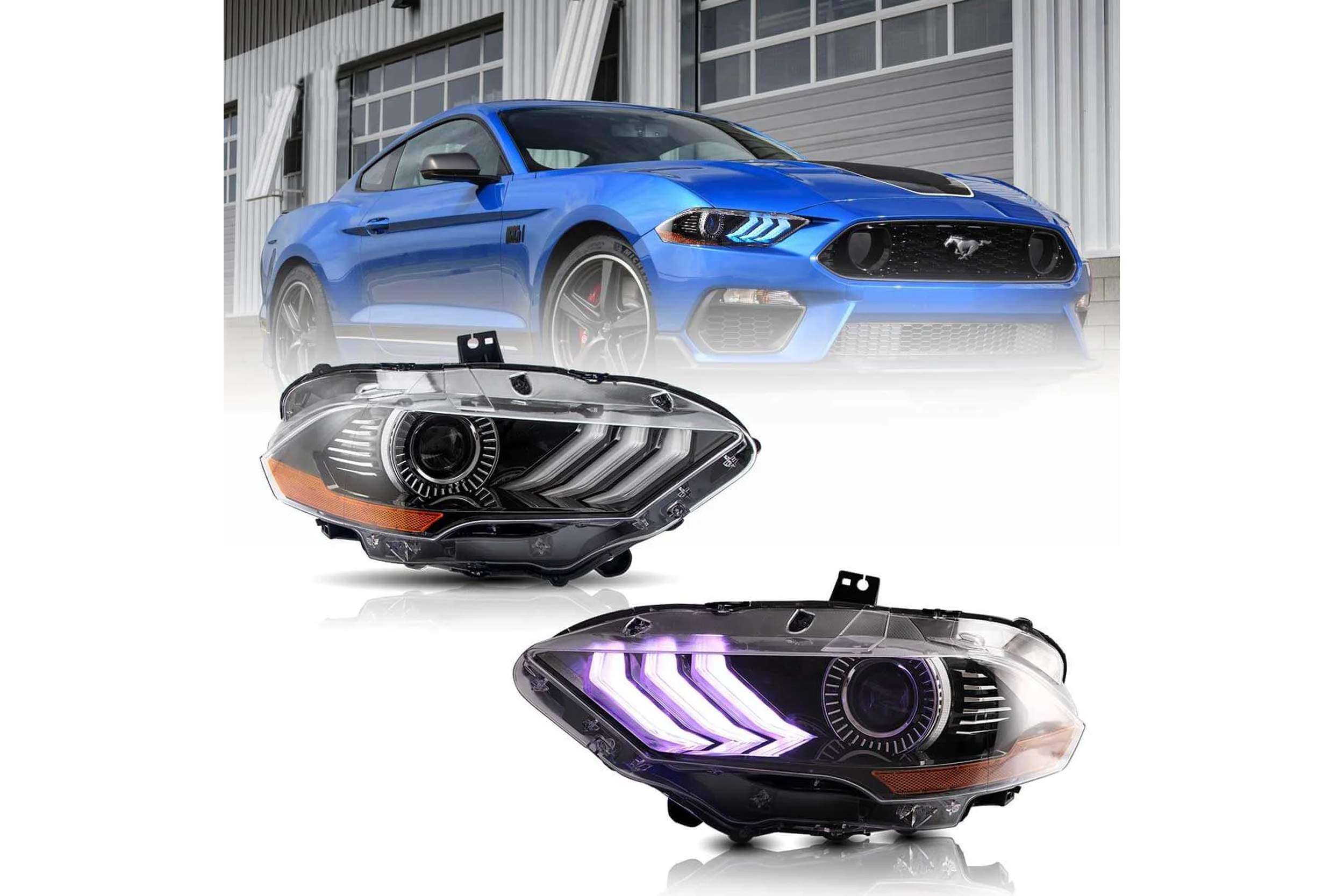 18-26 Ford Mustang: LED Projector Headlights RGB - Black photo 2