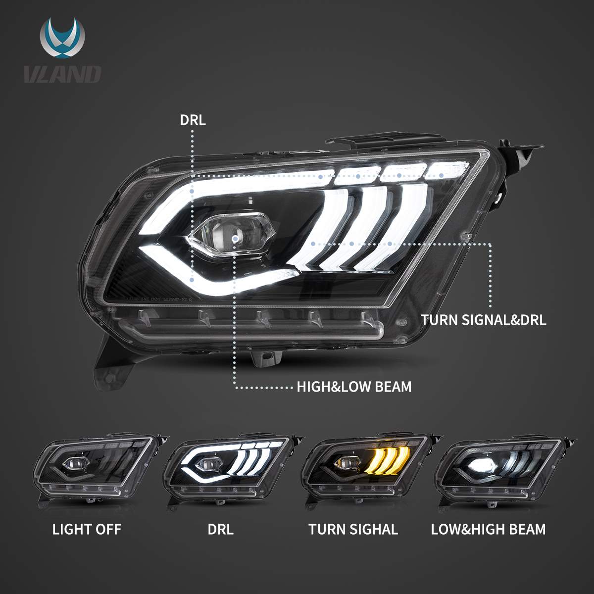 10-14 Ford Mustang: LED Projector Headlights - Black photo 4