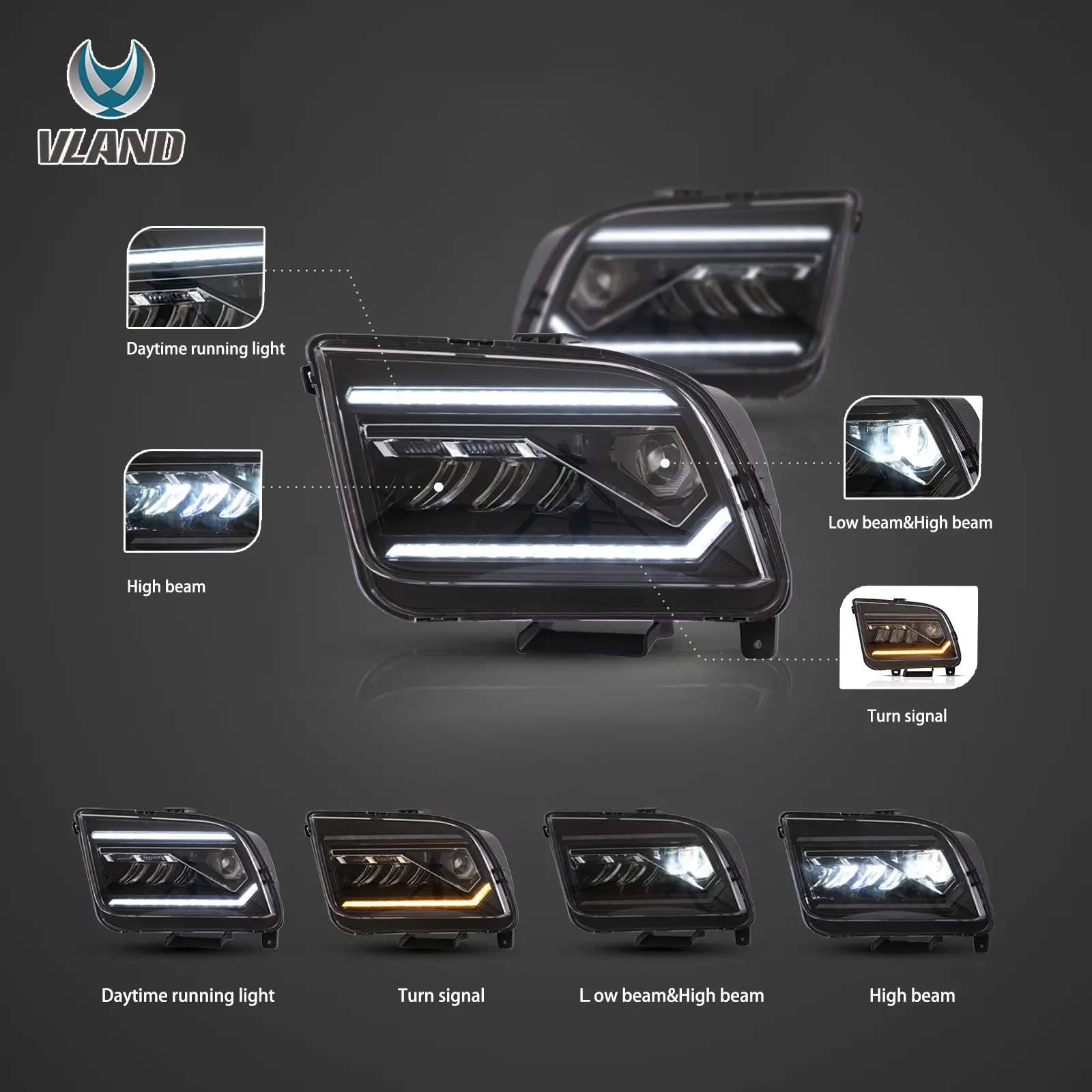 05-09 Ford Mustang: LED Projector Headlights - Chrome photo 3