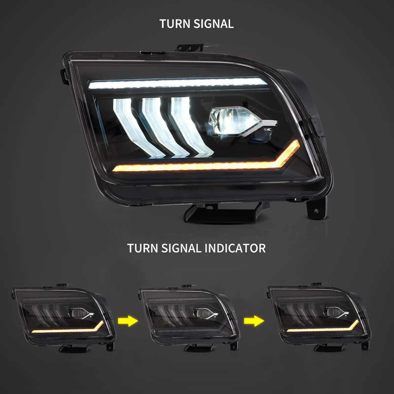 05-09 Ford Mustang: LED Projector Headlights - Black photo 2