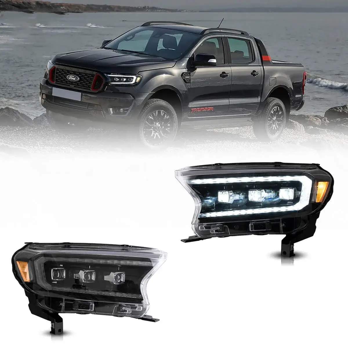 19-23 Ford Ranger: LED Projector Headlights - Black/Amber photo 2