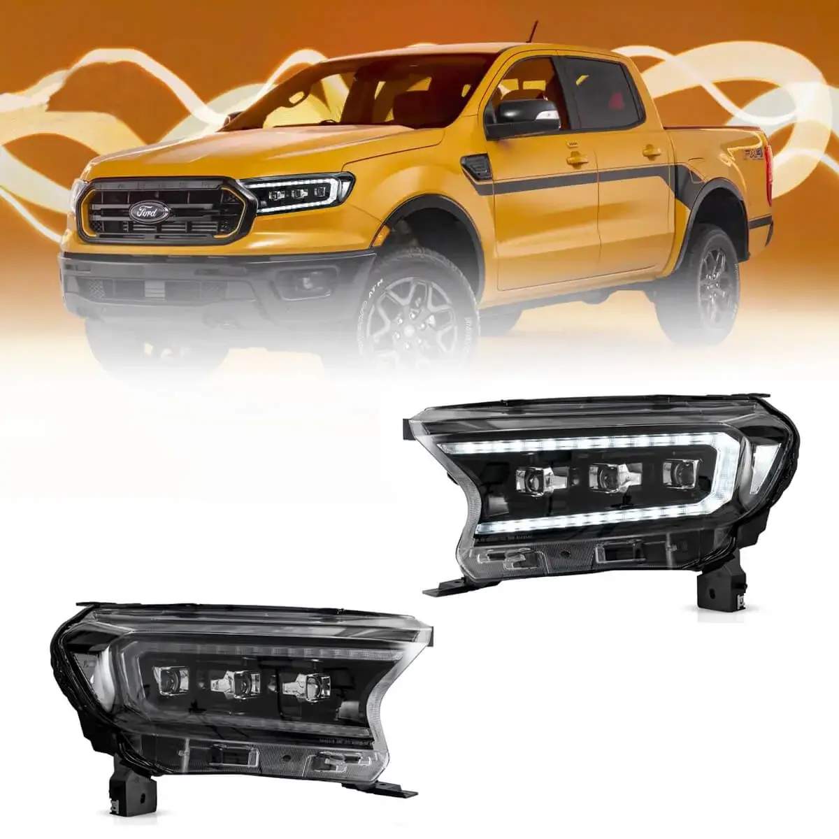 19-23 Ford Ranger: LED Projector Headlights - Black/Amber photo 3
