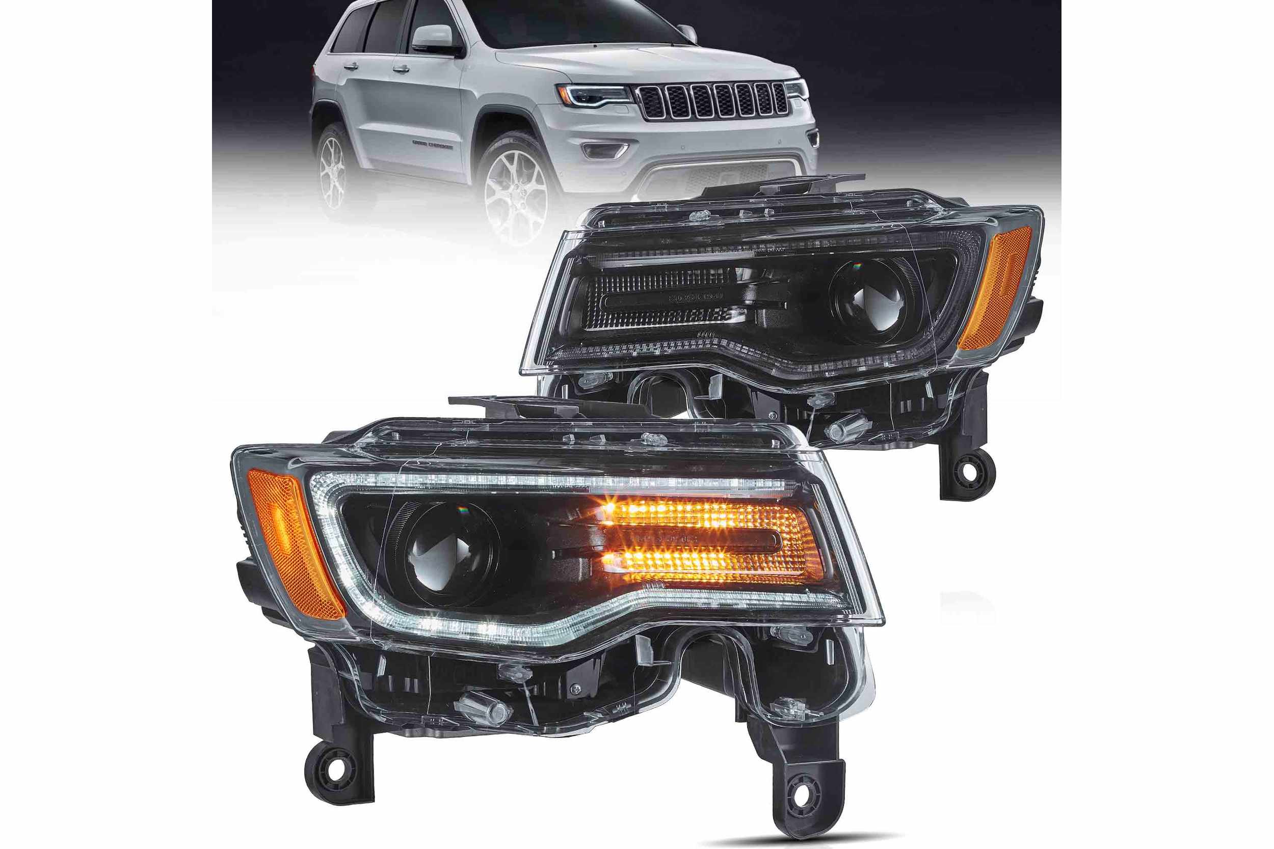 14-22 Jeep Grand Cherokee: LED Projector Headlights - Black/Amber photo 2