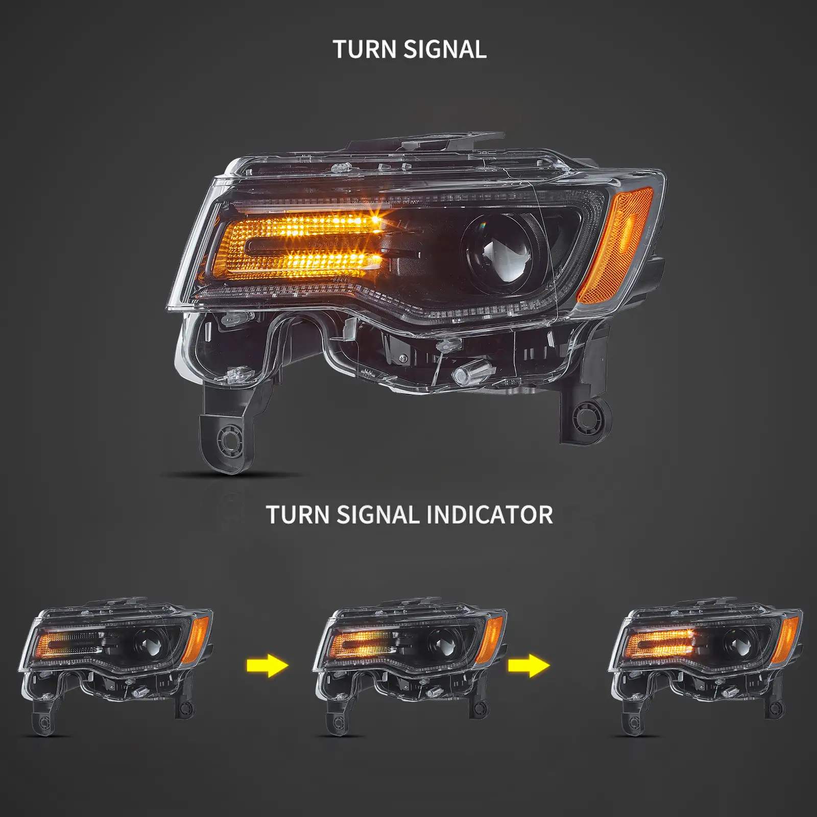 14-22 Jeep Grand Cherokee: LED Projector Headlights - Black/Amber photo 4