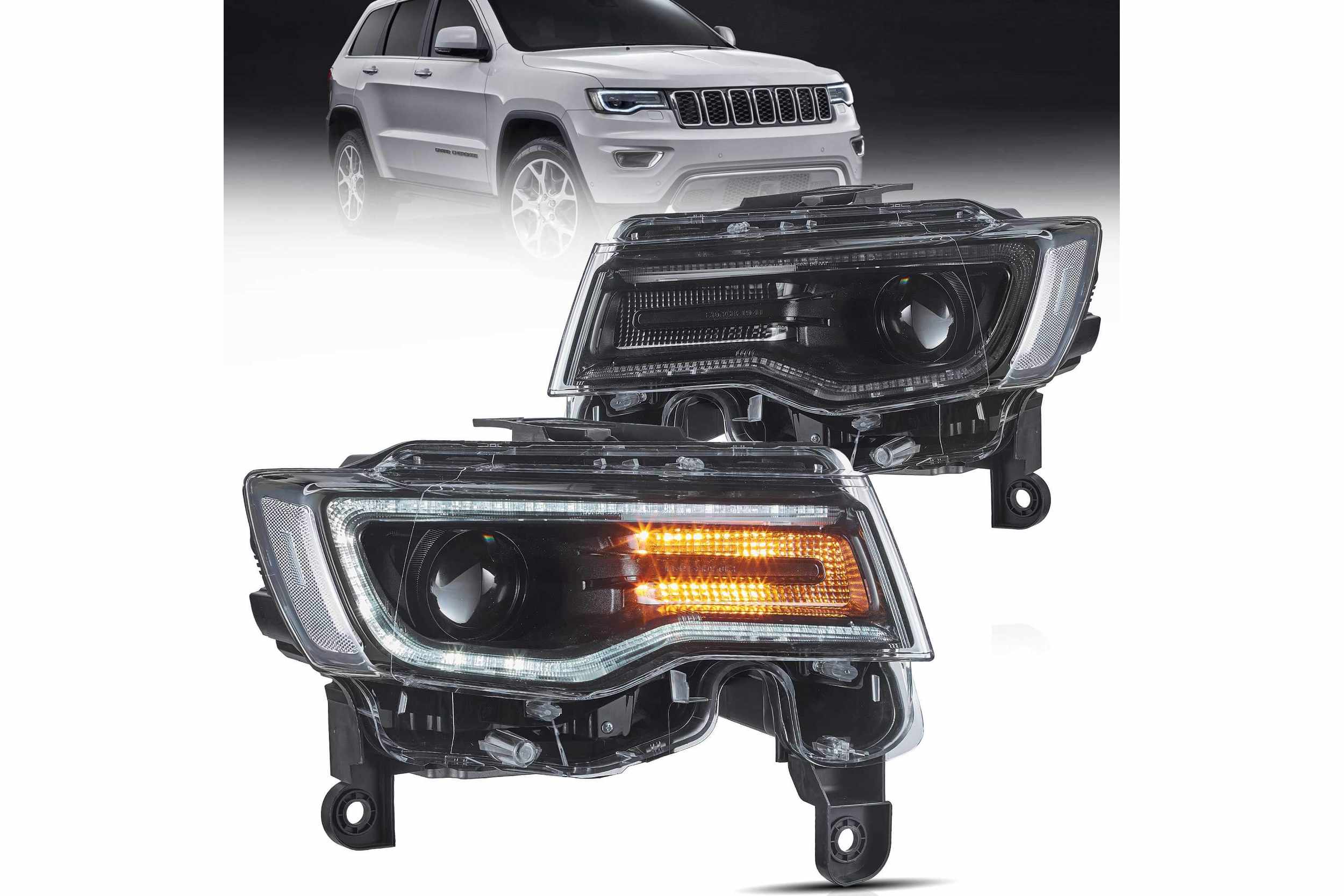 14-22 Jeep Grand Cherokee: LED Projector Headlights - Black/Clear photo 2