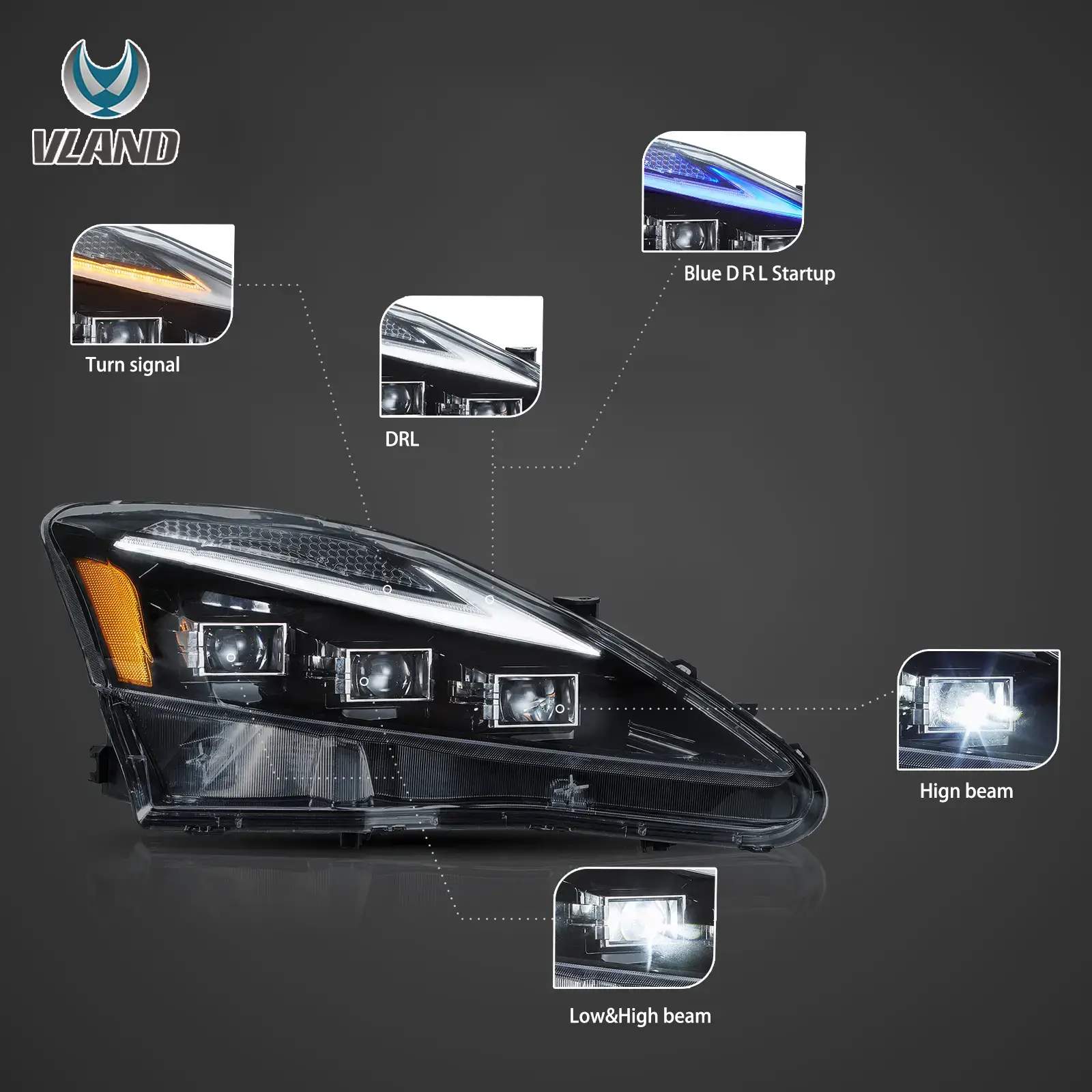 08-14 Lexus IS F: LED Projector Headlights - Amber Reflector photo 2