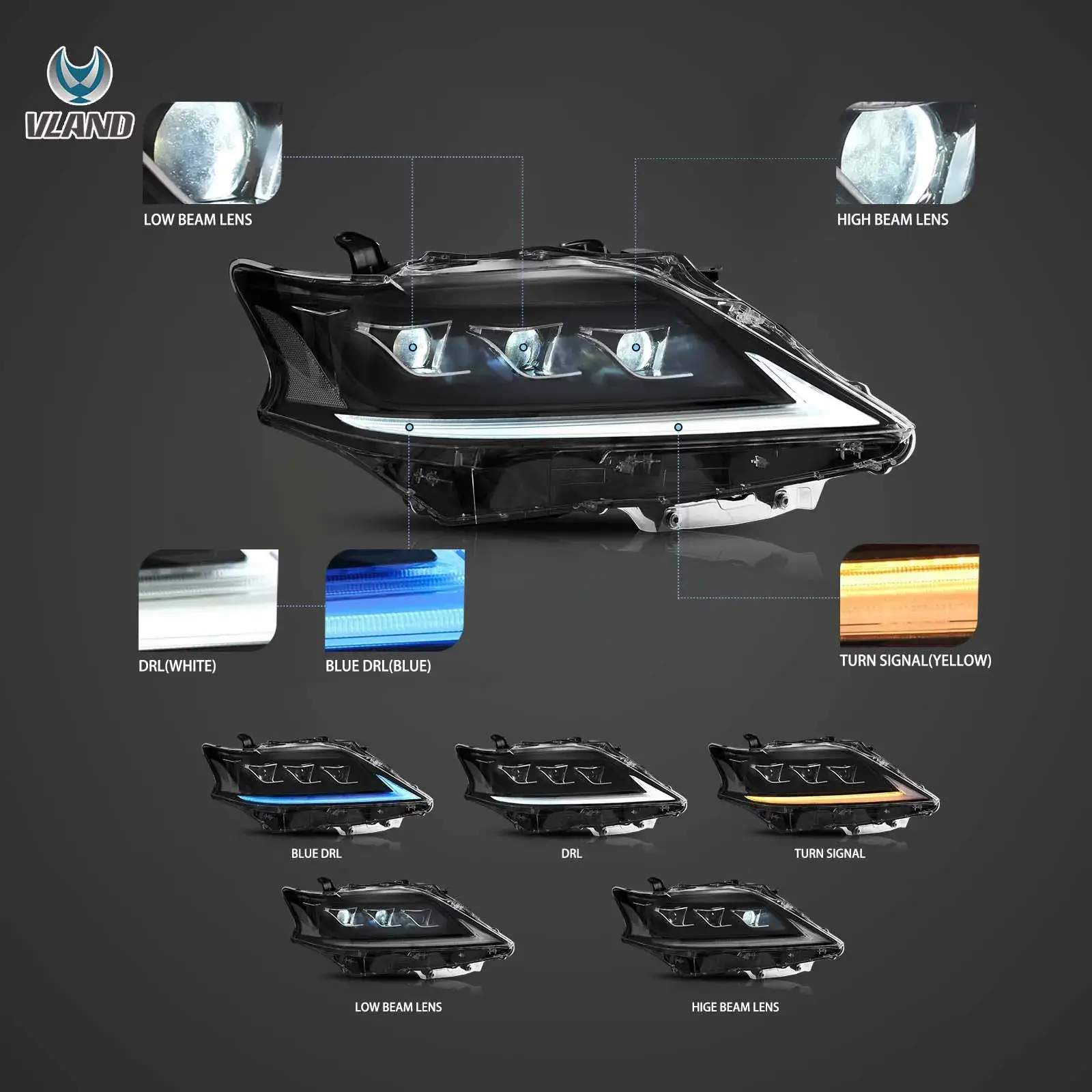 13-15 Lexus RX270: LED Matrix Projector Headlights - Black/Clear photo 4