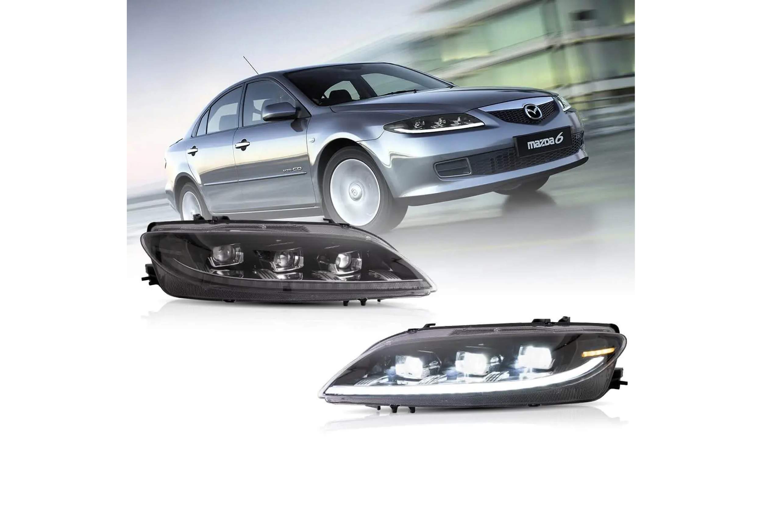 02-08 Mazda 6: LED Projector Headlights - Black photo 2