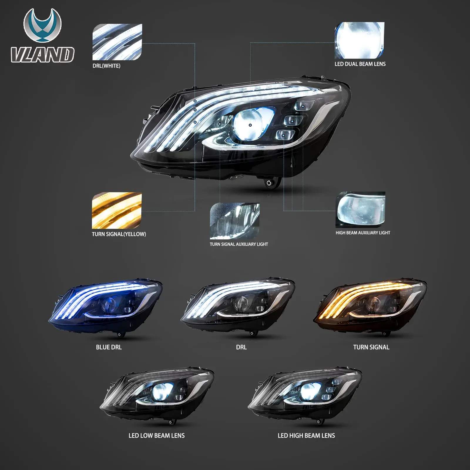 15-21 Mercedes-Benz C-Class Coupe/Cabriolet: LED Matrix Projector Headlights - Black photo 3