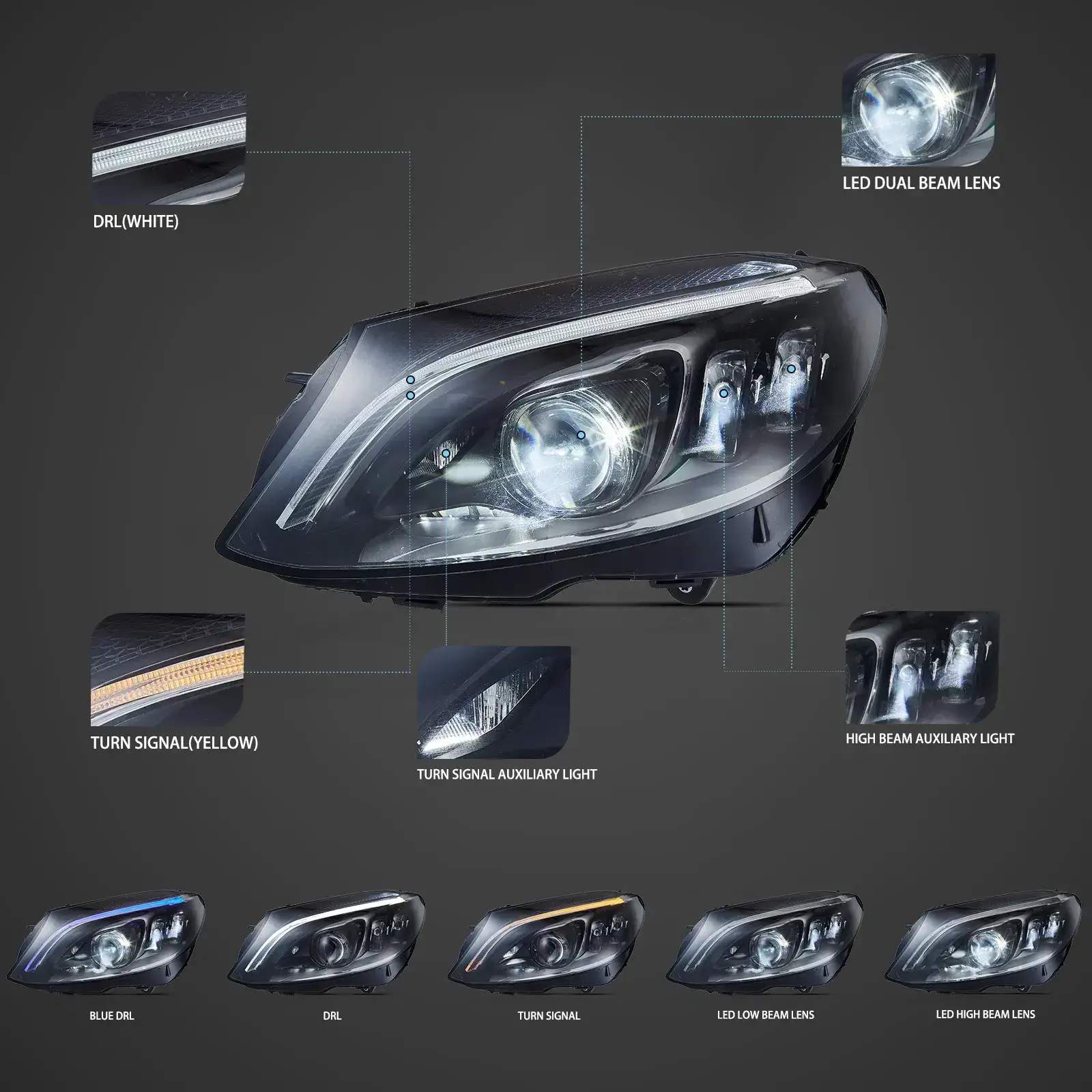 15-21 Mercedes-Benz C-Class Coupe/Cabriolet: LED Matrix Projector Headlights - Black photo 3