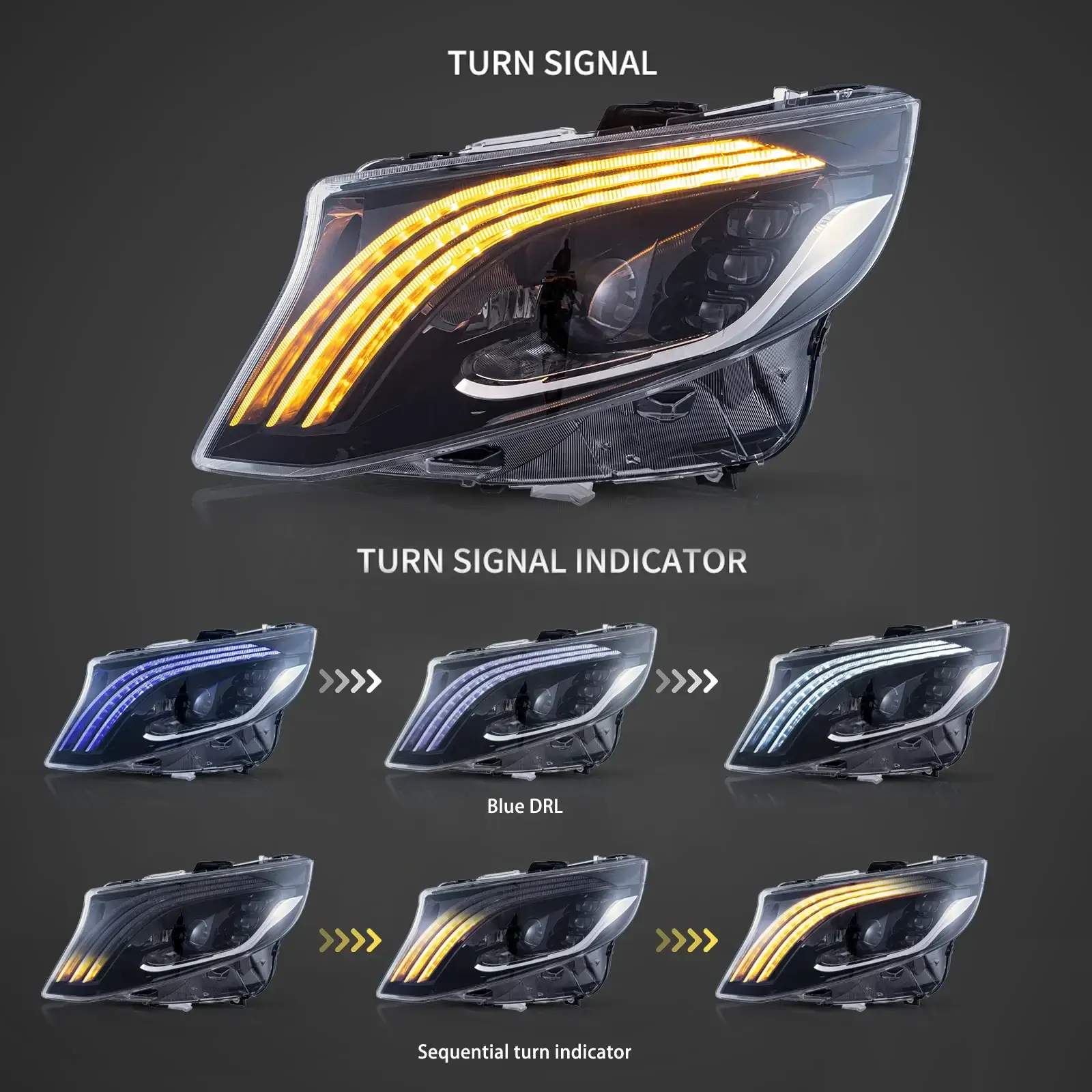 16-23 Mercedes-Benz Metris/Vito/V-Class: LED Matrix Projector Headlights - Black photo 4
