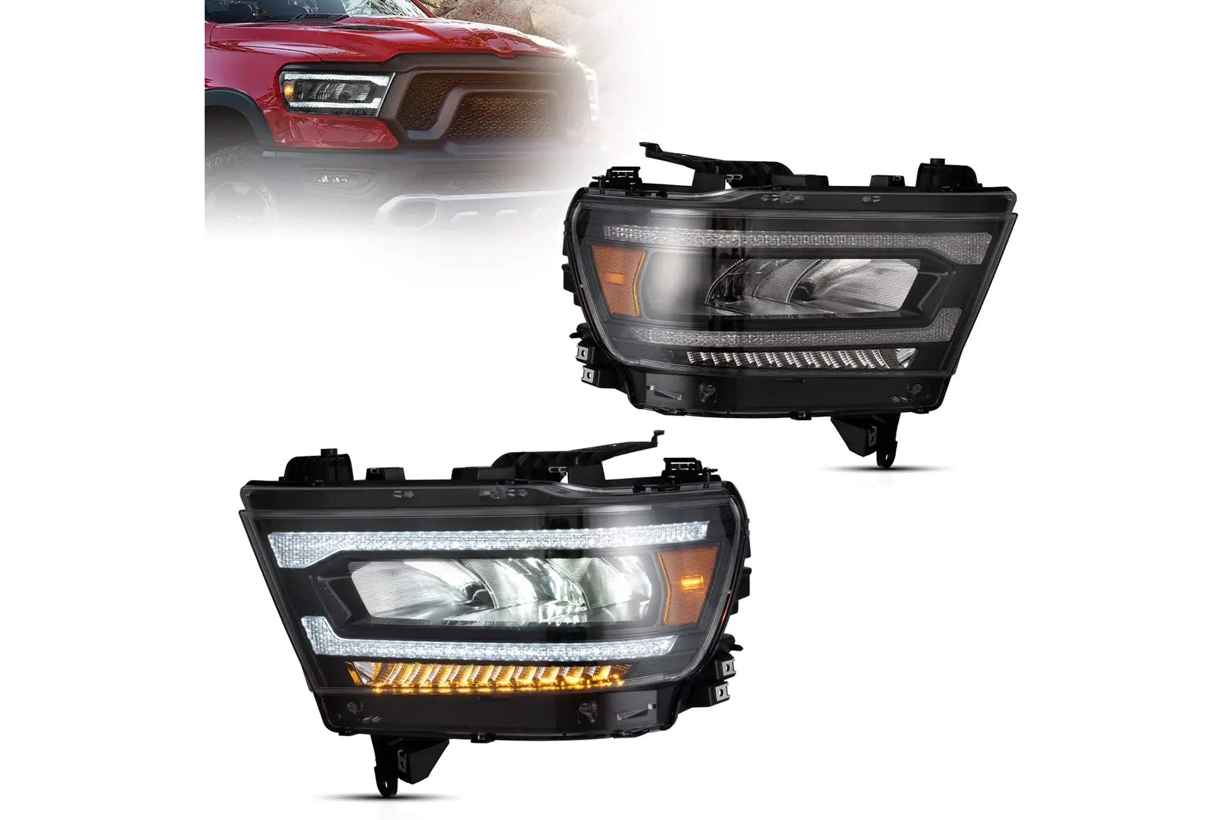 19-23 Ram 1500: LED Headlights - Chrome/Amber photo 4
