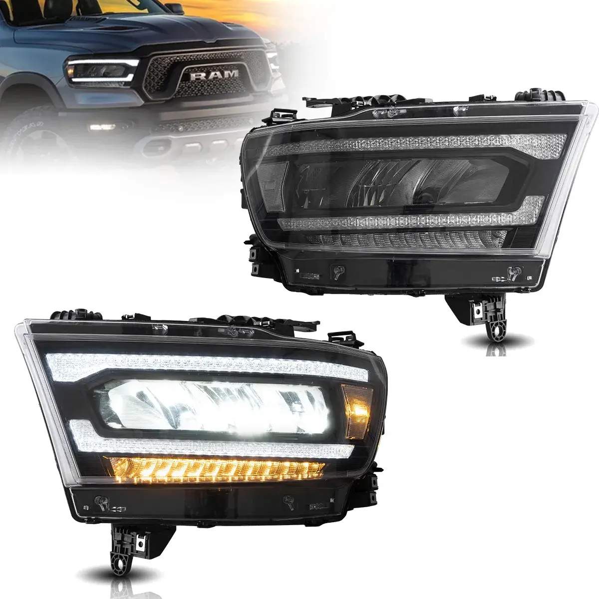 19-23 Ram 1500: LED Headlights - Chrome/Amber photo 2