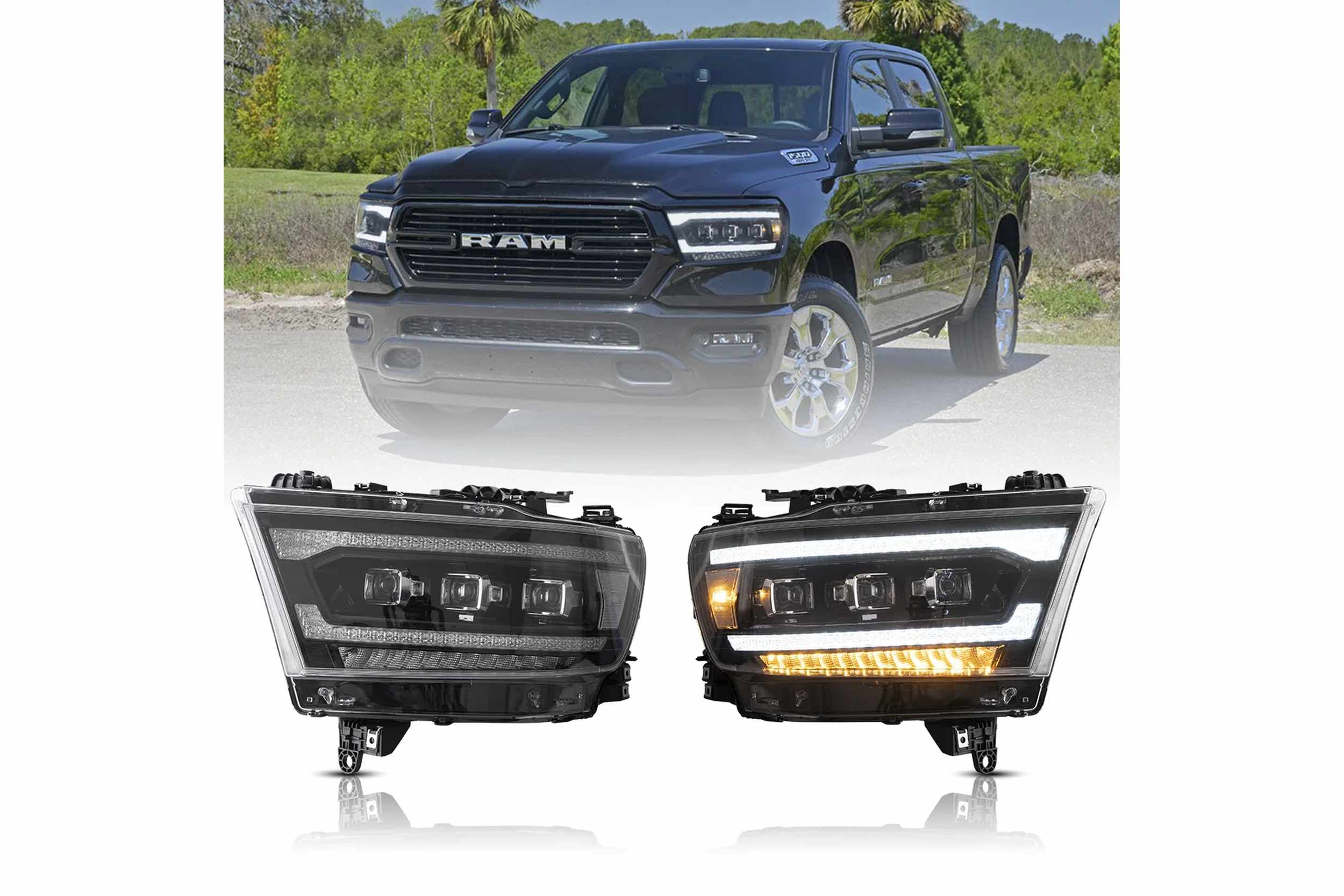 19-22 Ram 1500: LED Projector Headlights - Black/Clear photo 2