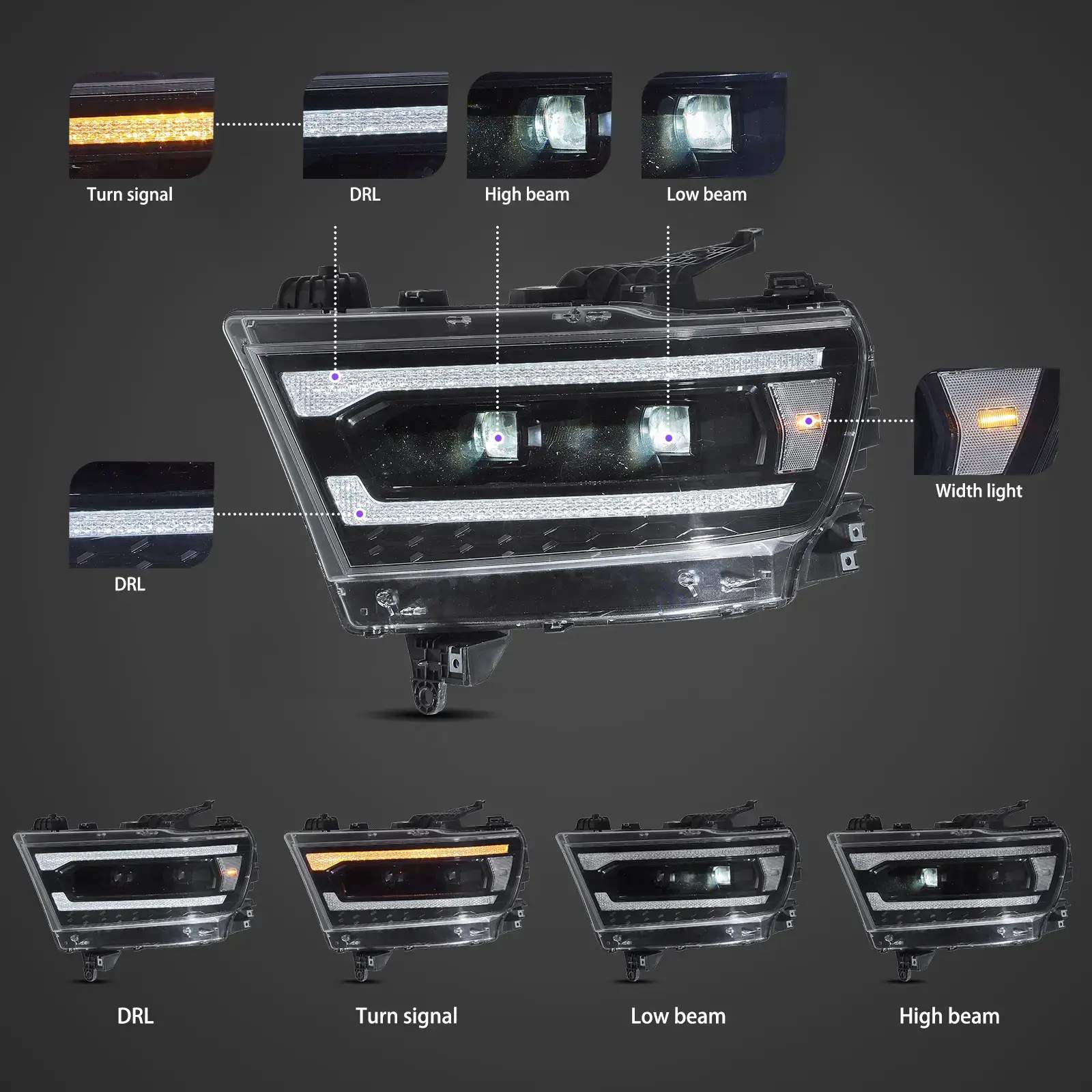 19-24 Ram 1500: LED Projector Headlights - Clear photo 3