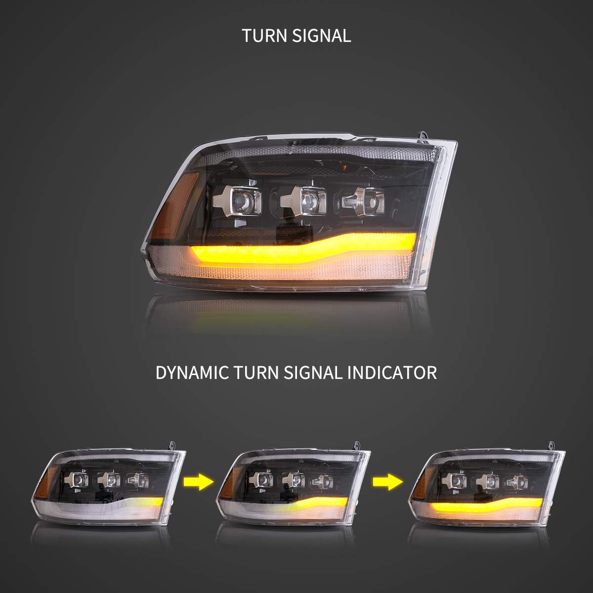 19-21 Ram 1500 Classic: LED Matrix Projector Headlights - Black/Amber photo 3