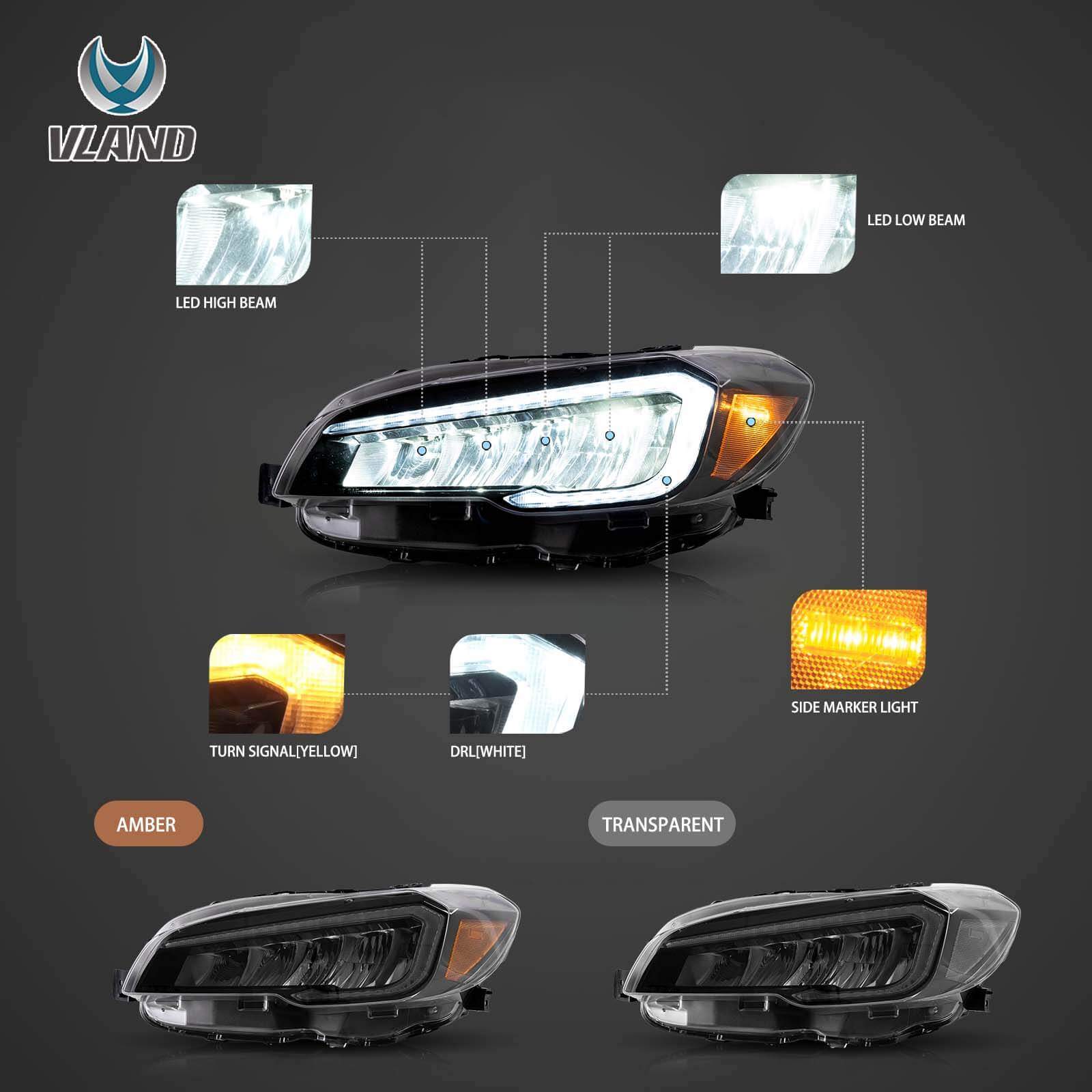 15-21 Subaru WRX: LED Headlights - Chrome/Amber Reflector photo 3