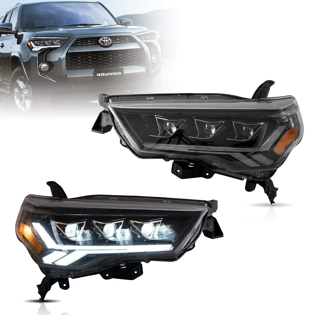 14-24 Toyota 4Runner: LED Projector Headlights - Black/Amber photo 2