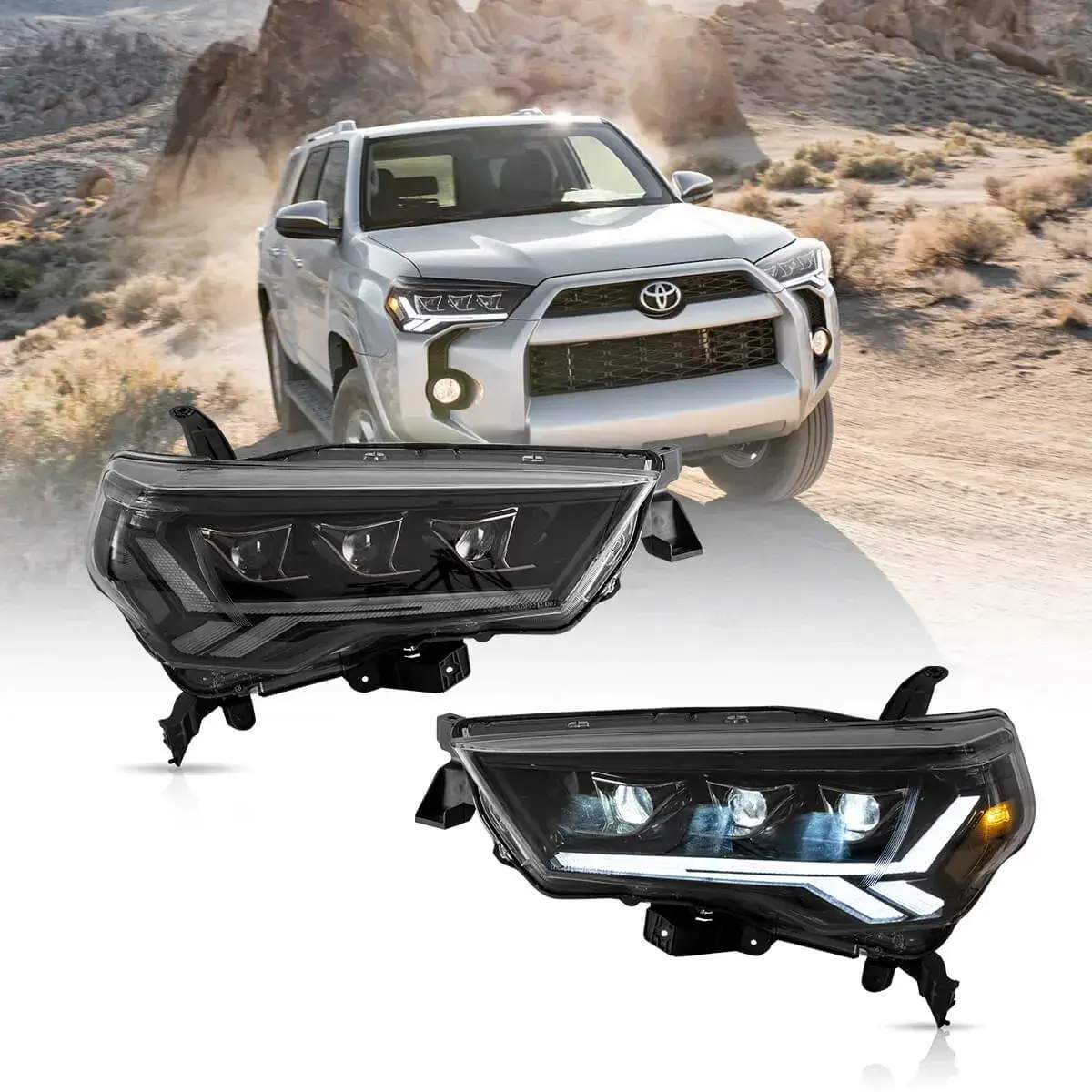 14-24 Toyota 4Runner: LED Projector Headlights - Black/Clear photo 2