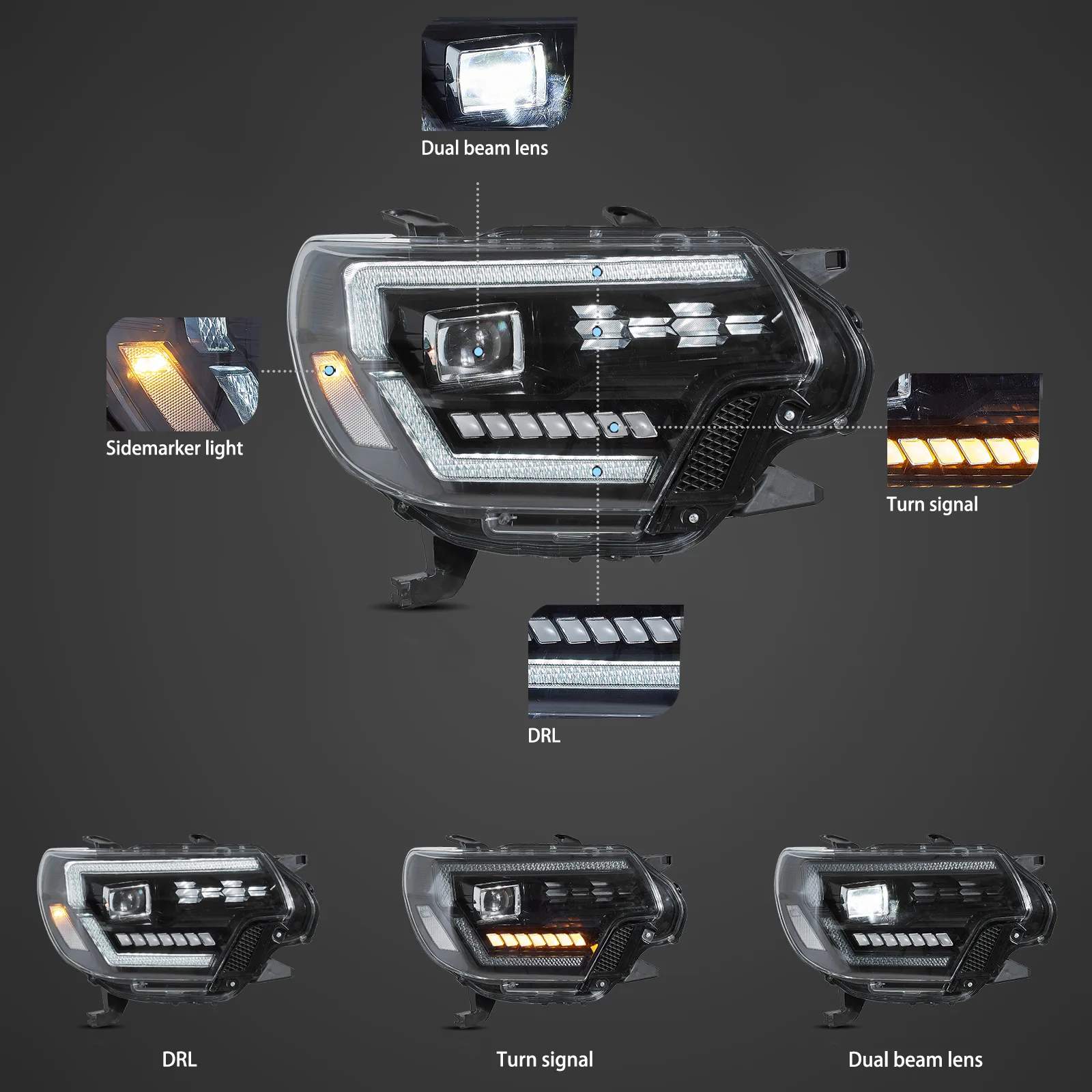 12-15 Toyota Tacoma: LED Projector Headlights - Black photo 4