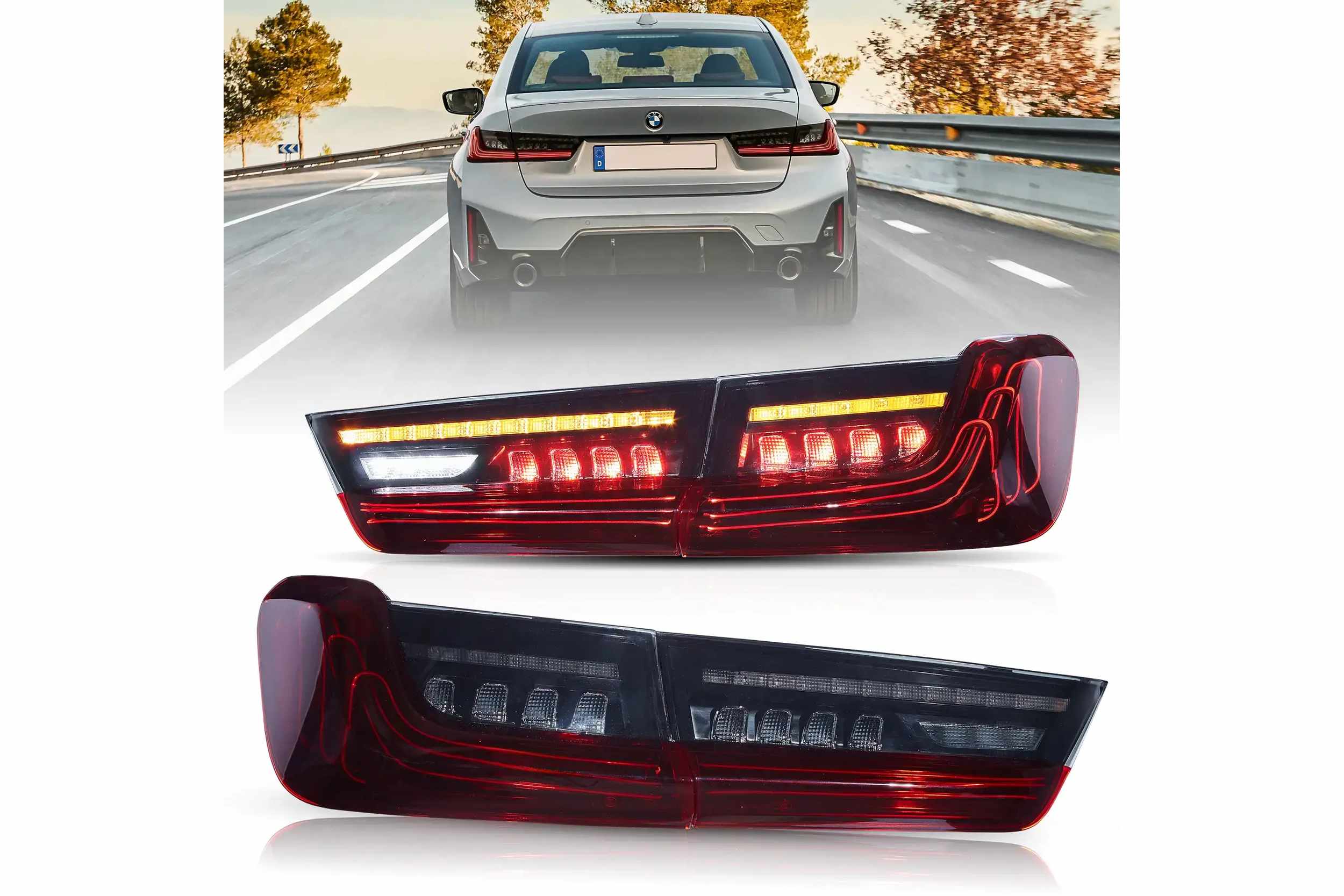 19-24 BMW 3-Series: LED Laser Tail Lights - Red/Smoked photo 2