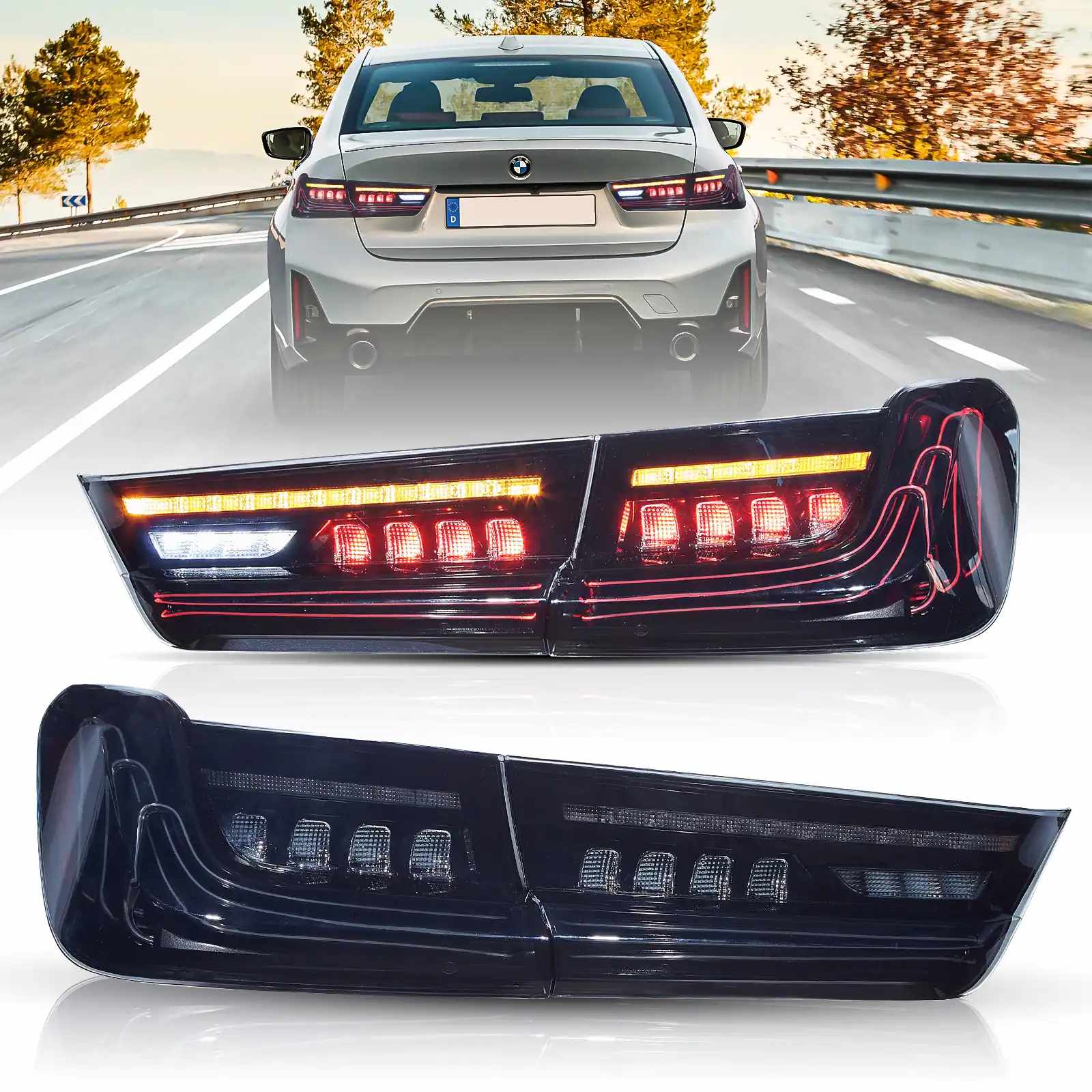 19-24 BMW 3-Series: LED Laser Tail Lights - Red/Smoked photo 3