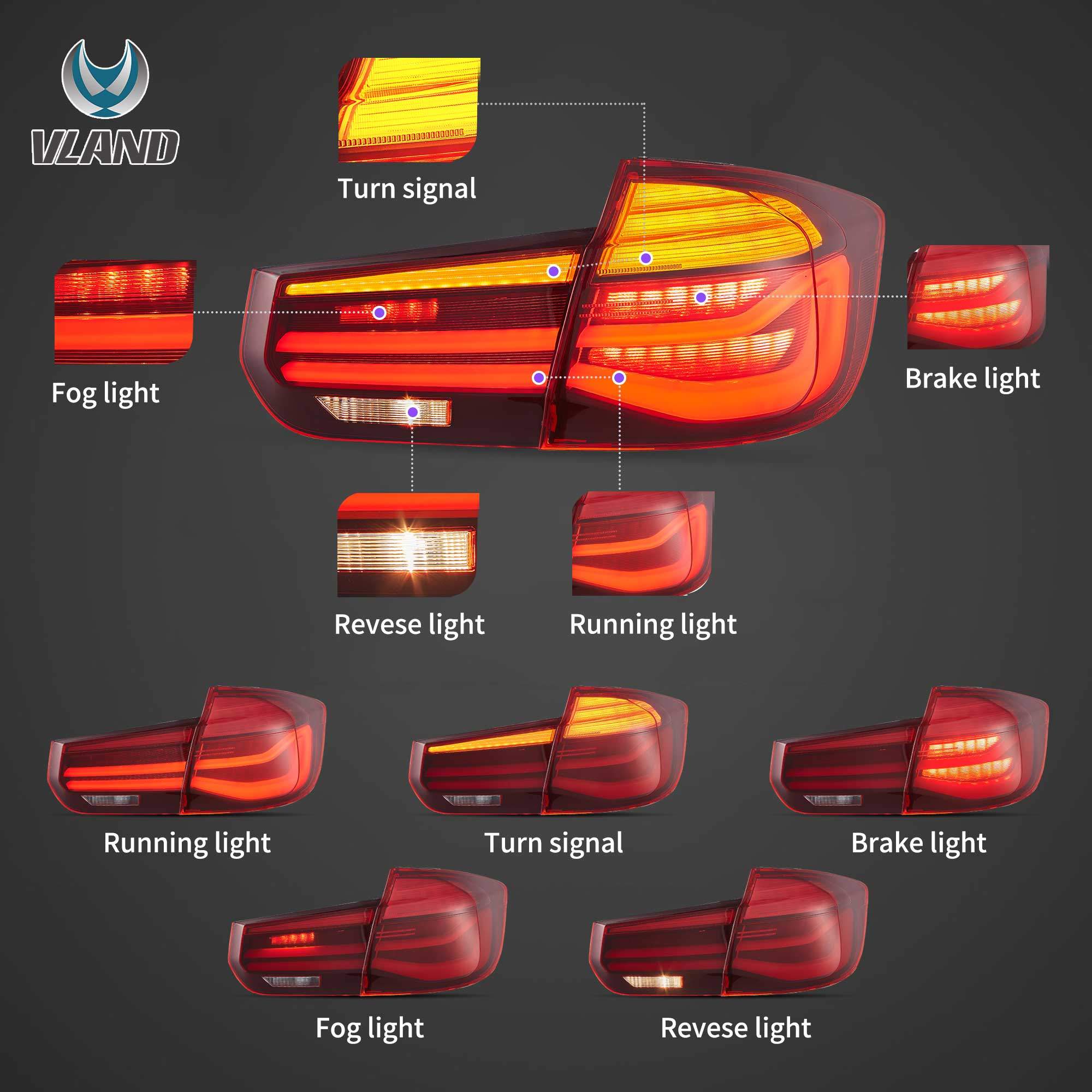 14-19 BMW 3-Series Touring: LED Tail Lights LCI Style - Red photo 3