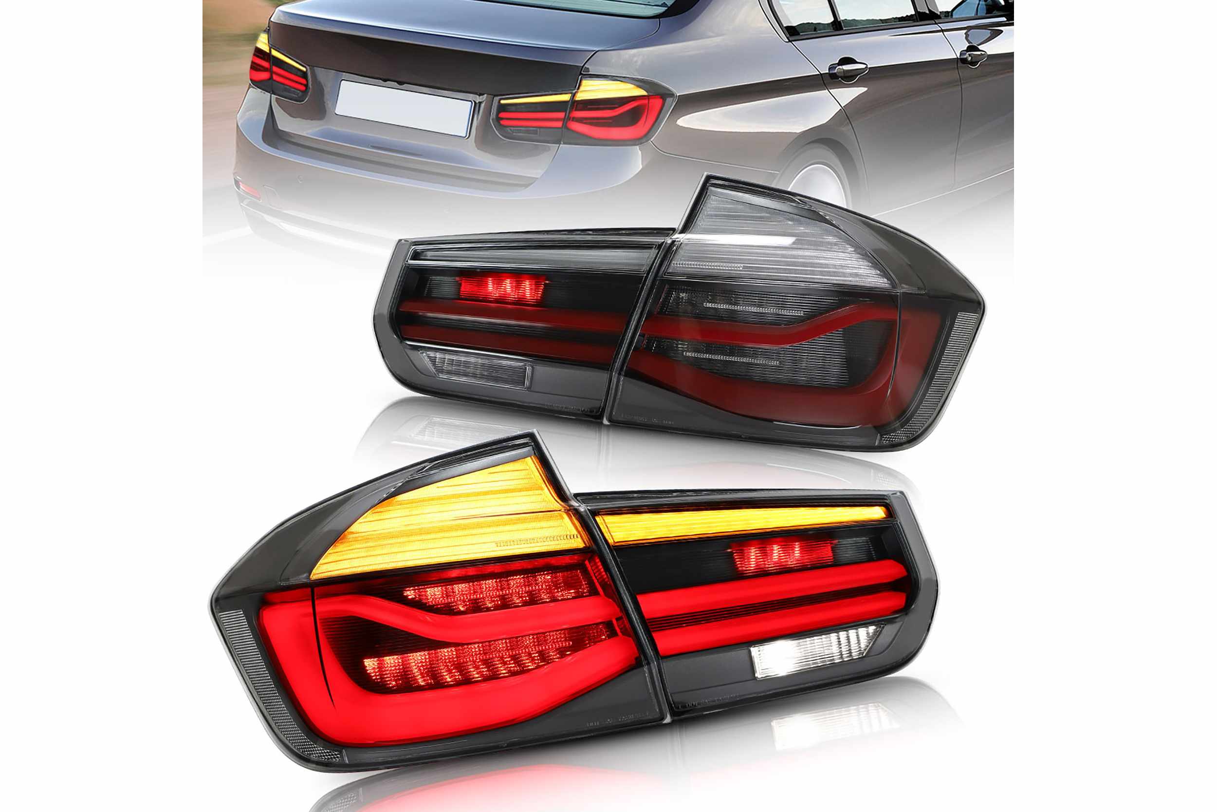 12-19 BMW 3-Series: LED Tail Lights - Amber/White/Black photo 2