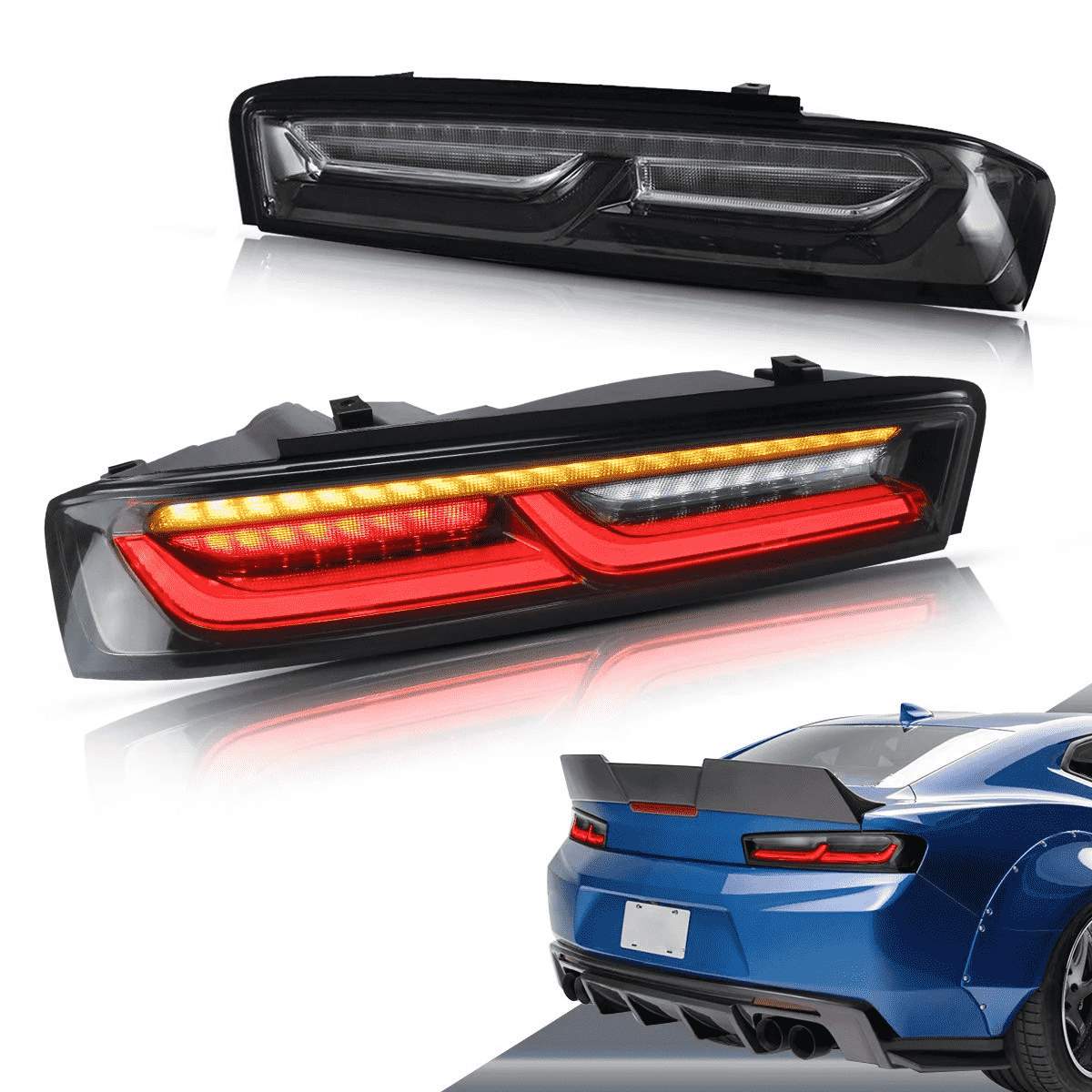 16-18 Chevrolet Camaro: LED Tail Lights Without Reverse Lights - Red/Clear photo 2