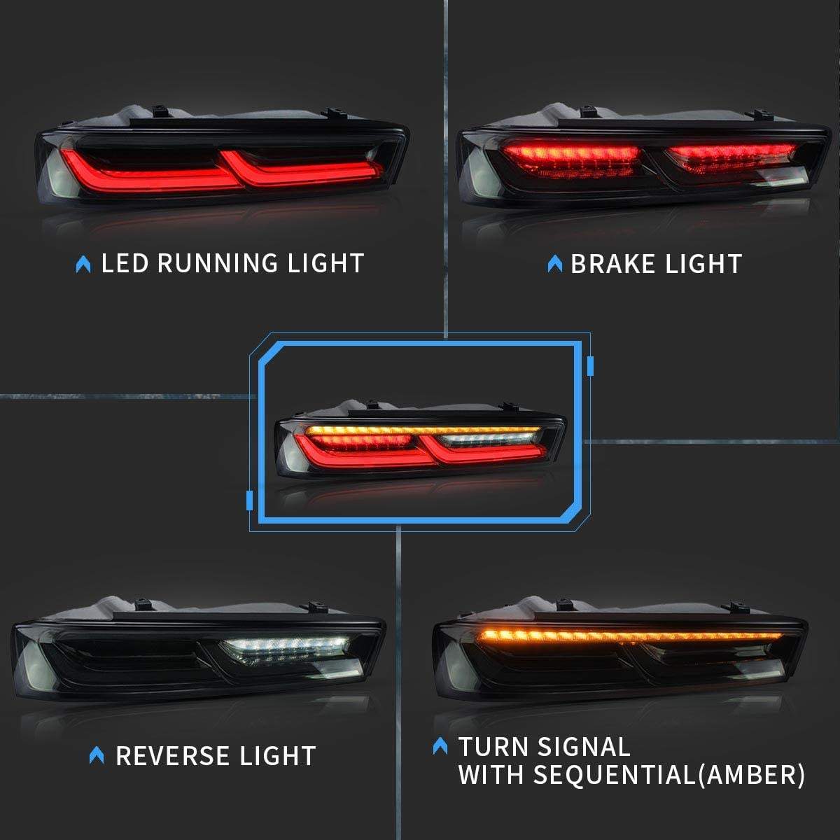 16-18 Chevrolet Camaro: LED Tail Lights Without Reverse Lights - Red/Clear photo 3