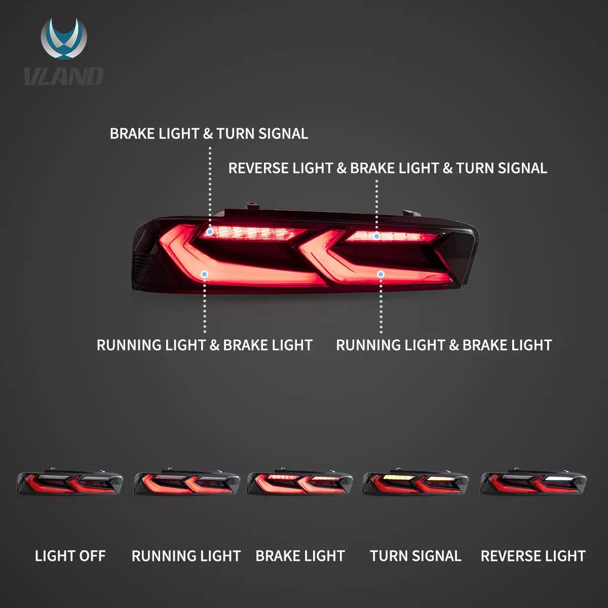 16-18 Chevrolet Camaro: LED Tail Lights Without Reverse Lights - Red/Clear photo 4