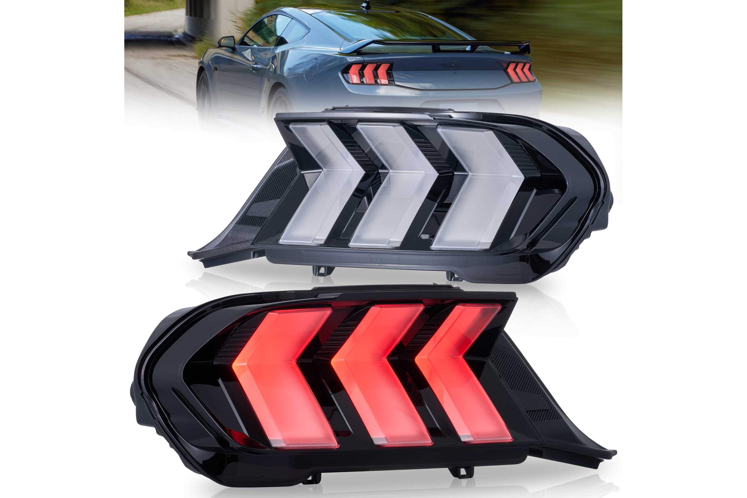 24-26 Ford Mustang: LED Tail Lights - Red/Clear photo 2