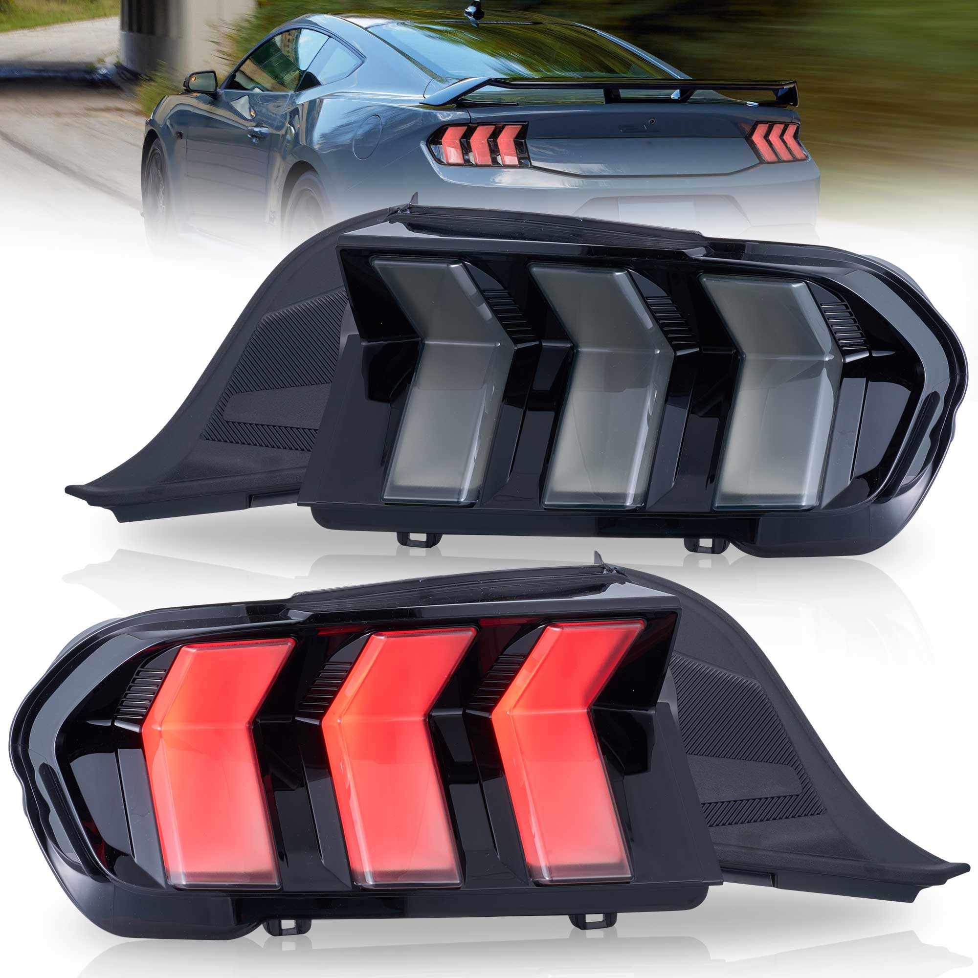24-26 Ford Mustang: LED Tail Lights - Red/Clear photo 3