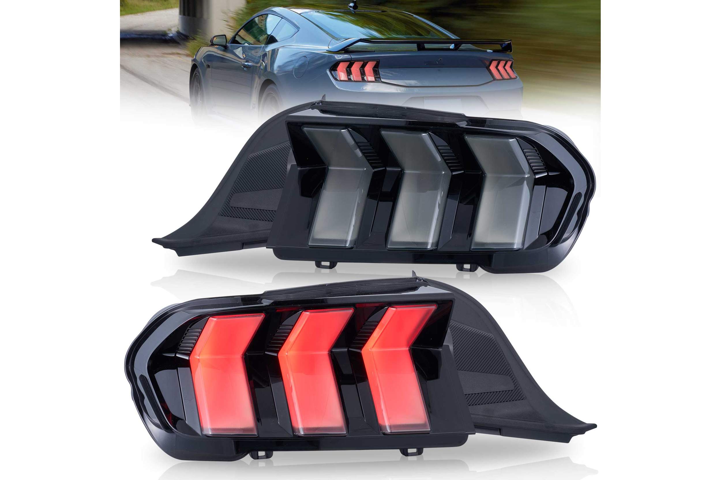 24-26 Ford Mustang: LED Tail Lights - Red/Smoked photo 2