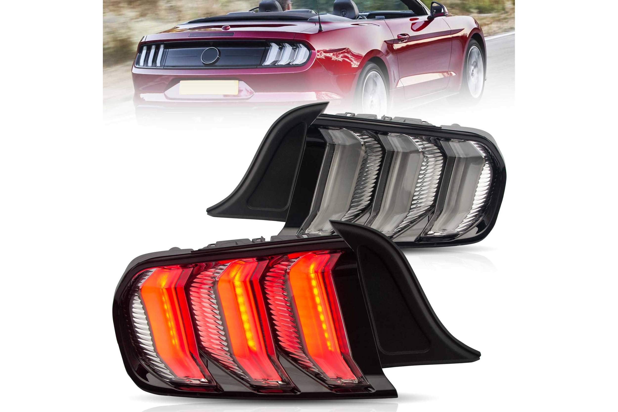 15-23 Ford Mustang: LED Tail Lights - Red/Clear photo 2