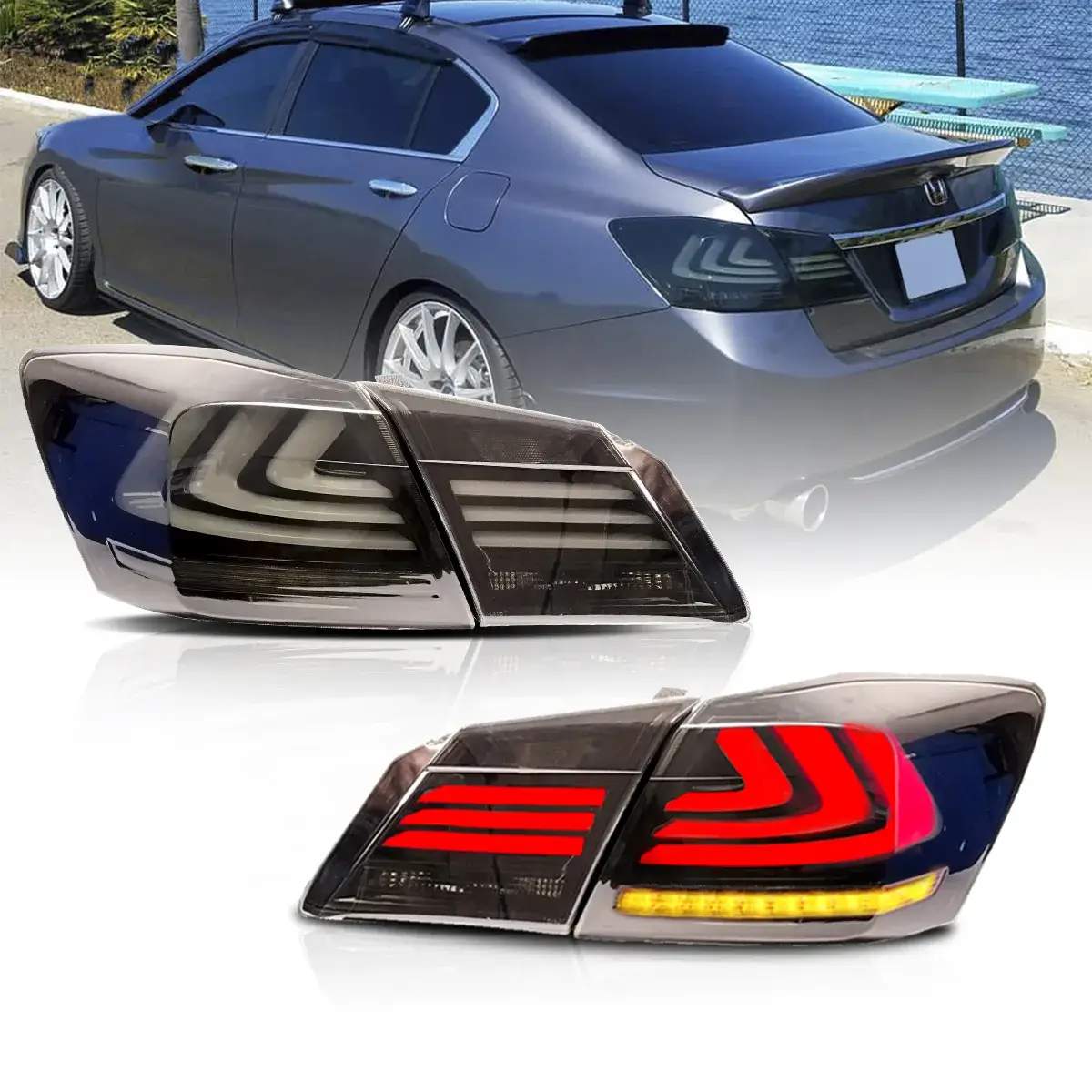 13-17 Honda Accord: LED Tail Lights - Red/Clear photo 3