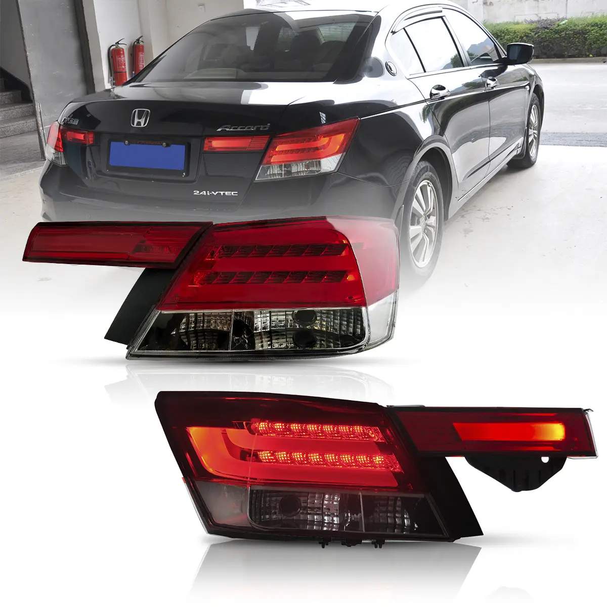 08-12 Honda Accord: LED Tail Lights 4-Piece - Red/Clear photo 2