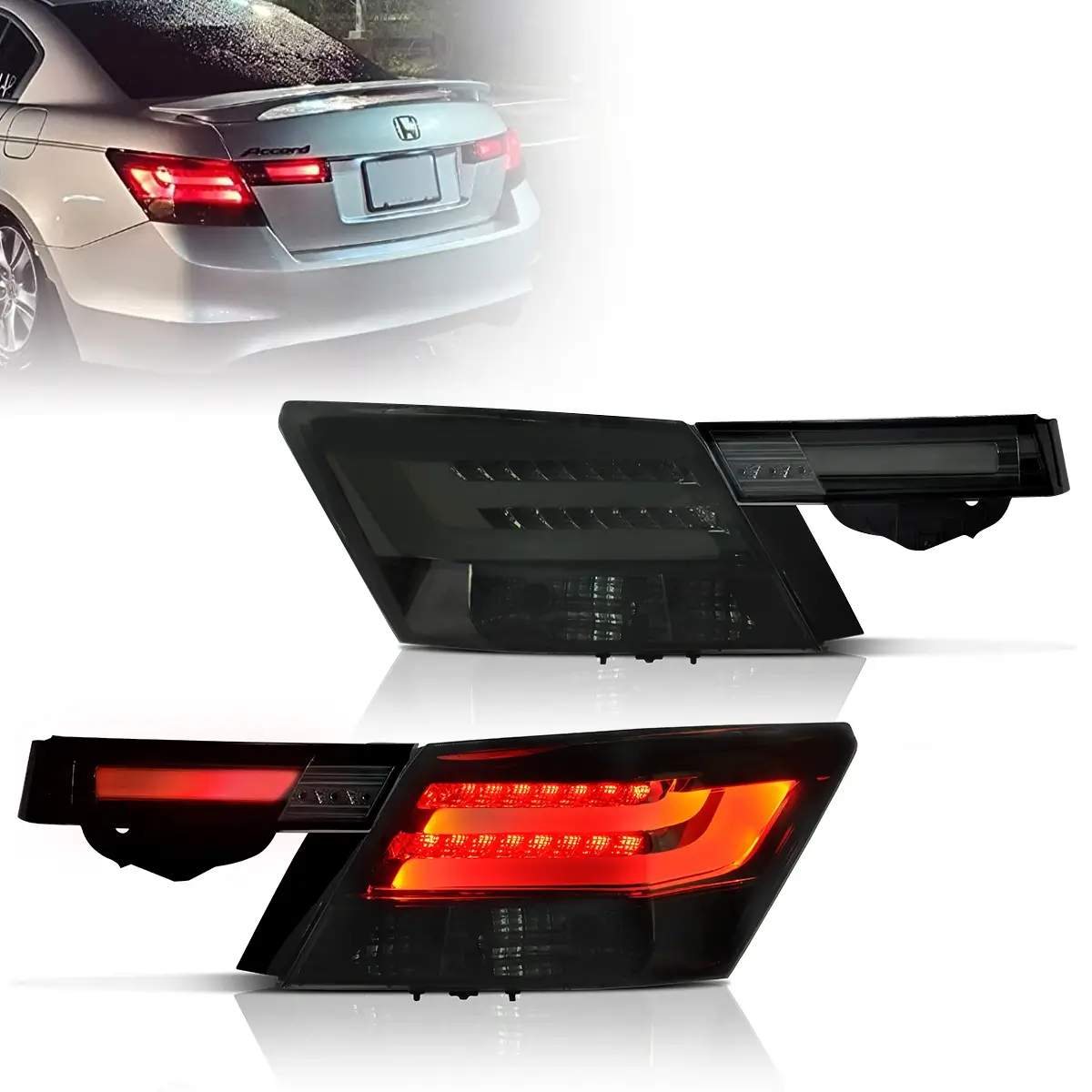 08-12 Honda Accord: LED Tail Lights 4-Piece - Red/Clear photo 3