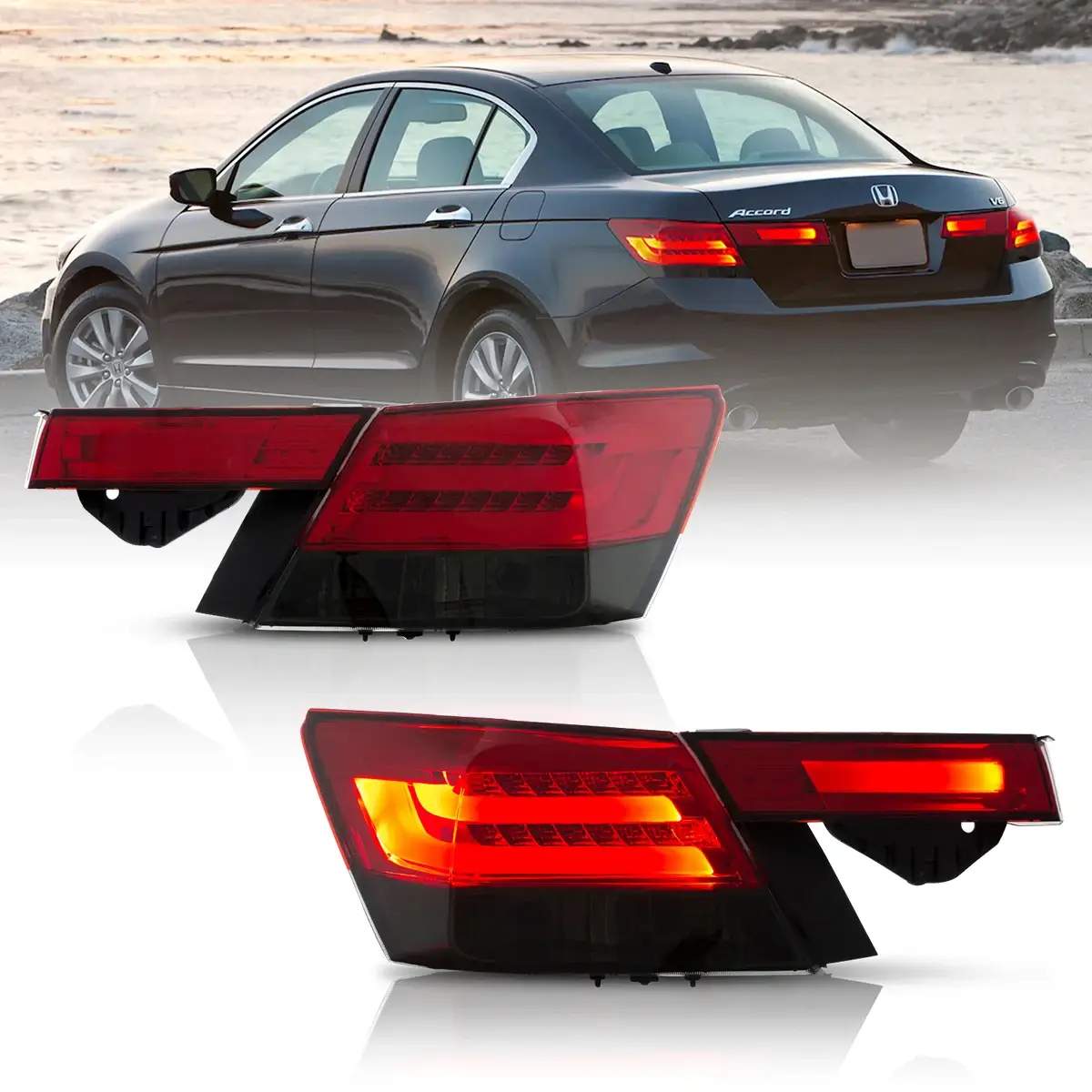 08-12 Honda Accord: LED Tail Lights 4-Piece - Red/Smoked photo 2