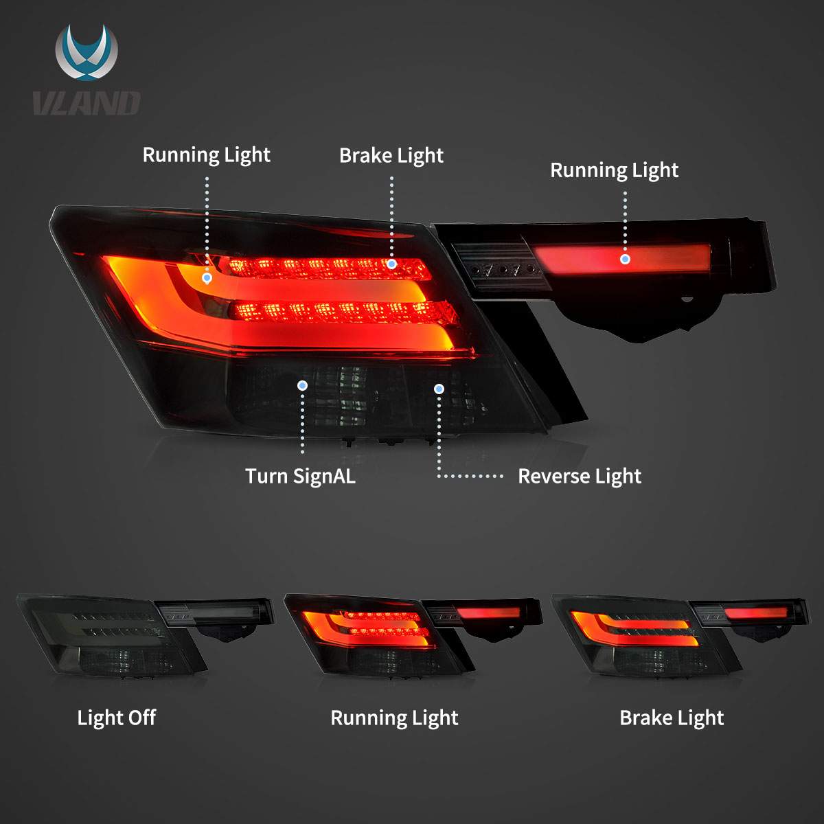 08-12 Honda Accord: LED Tail Lights 4-Piece - Smoked photo 4