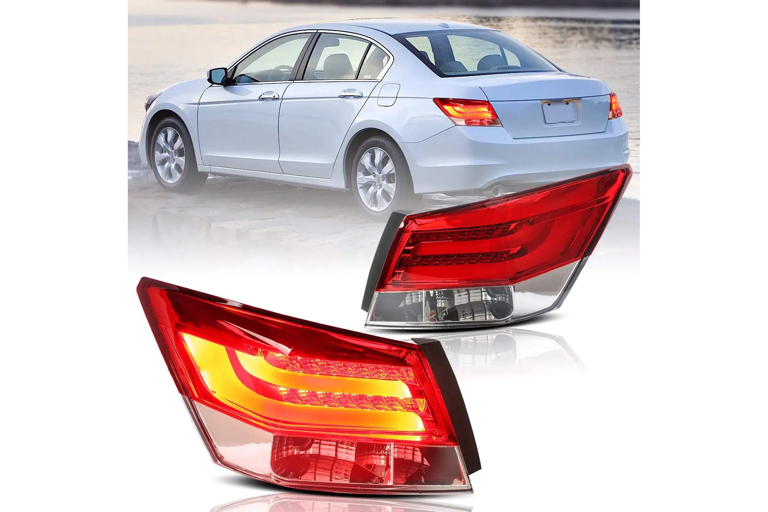 08-12 Honda Accord: LED Tail Lights 2-Piece - Amber/Red/Clear photo 2