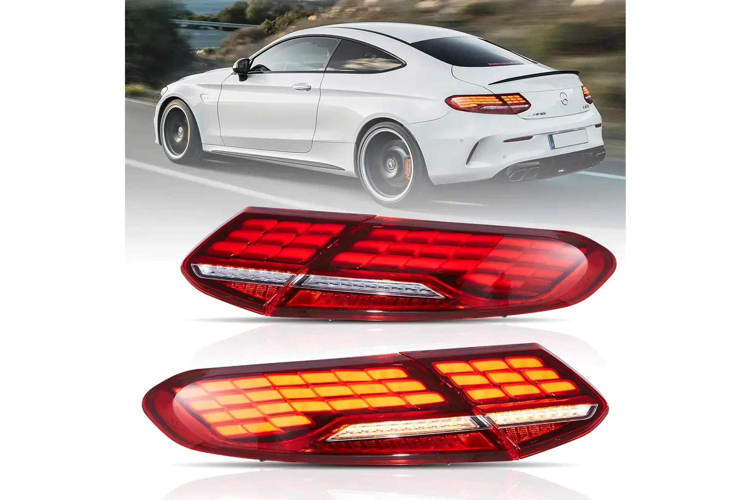 16-23 Mercedes-Benz C-Class Coupe/Cabriolet: LED Tail Lights - Red/Clear photo 2