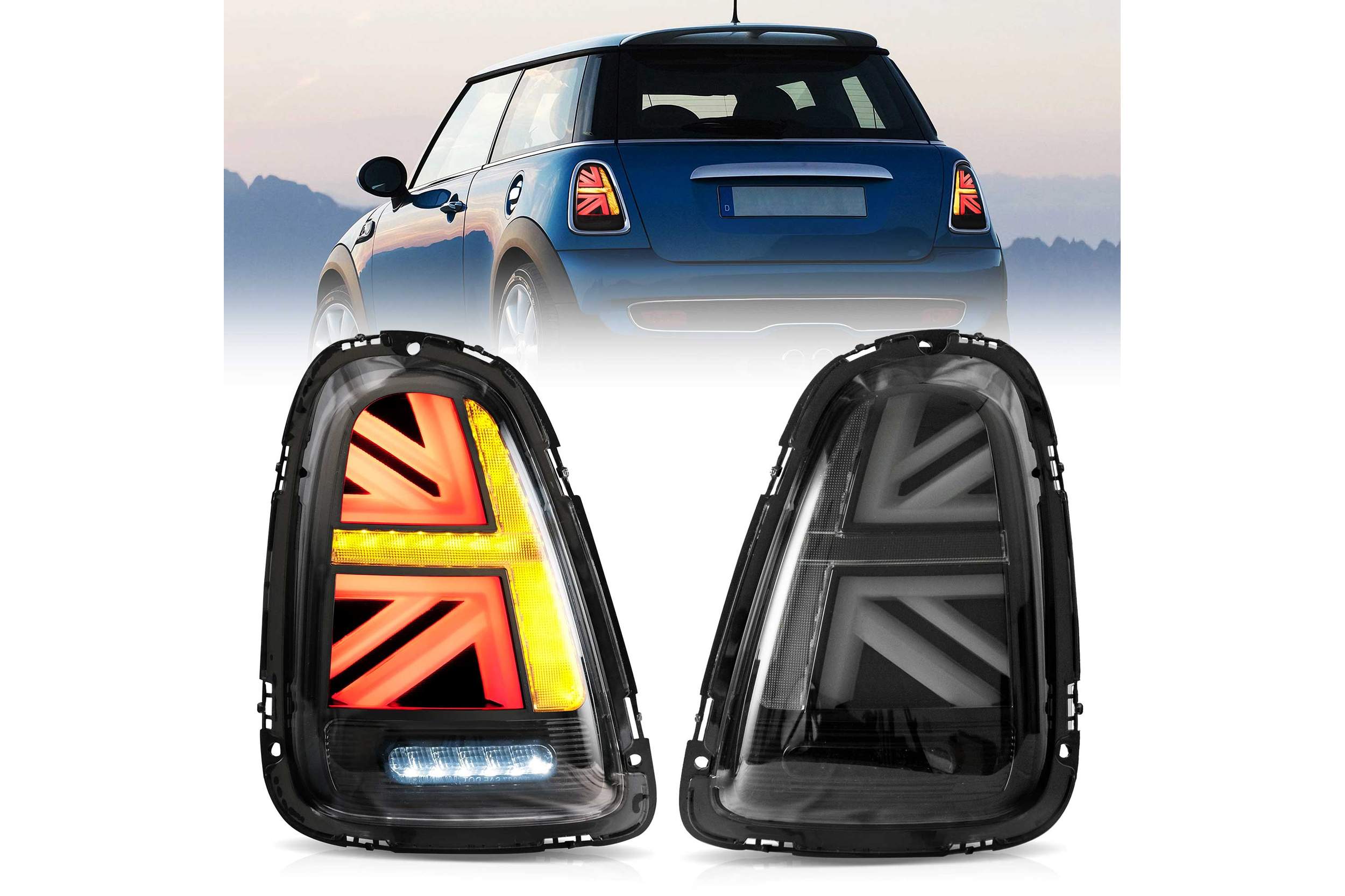 07-13 Mini Hatch: LED Tail Lights - Amber/Clear photo 2