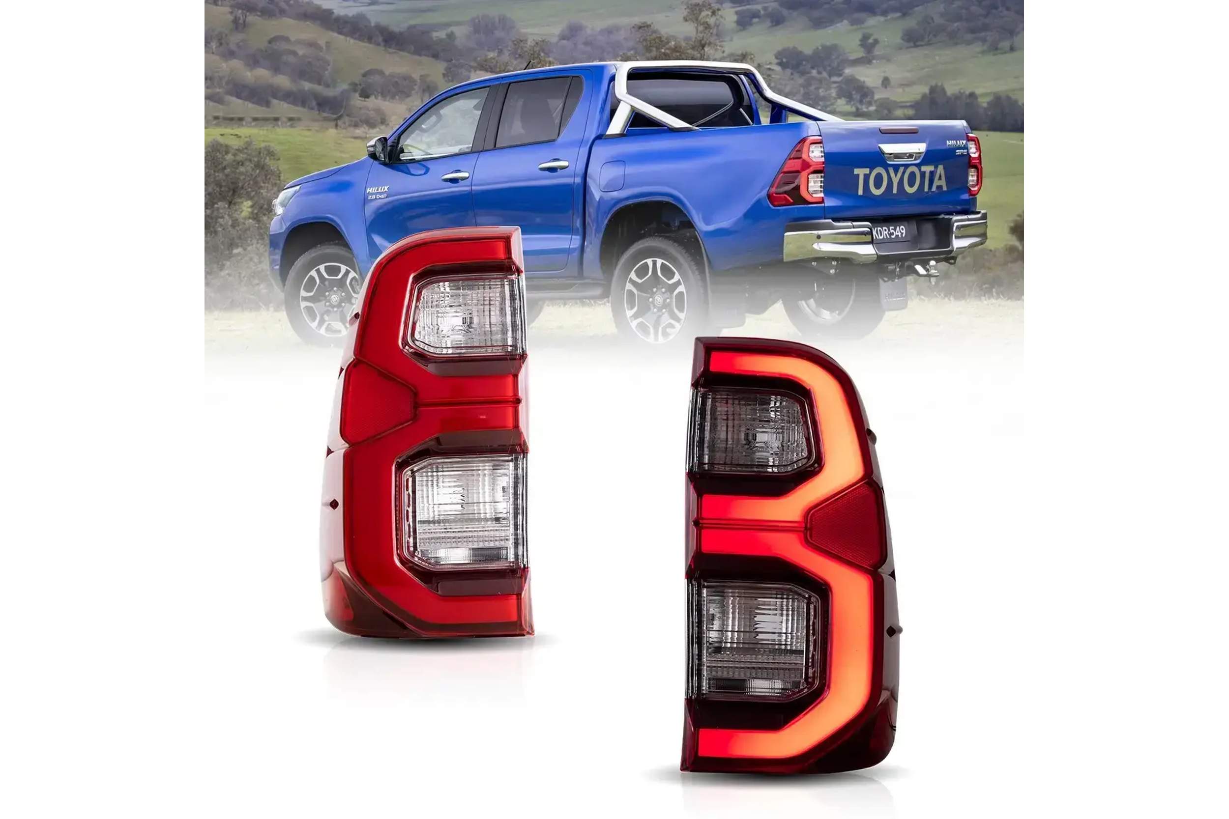 15-22 Toyota Hilux: LED Tail Lights - Red/Clear photo 2