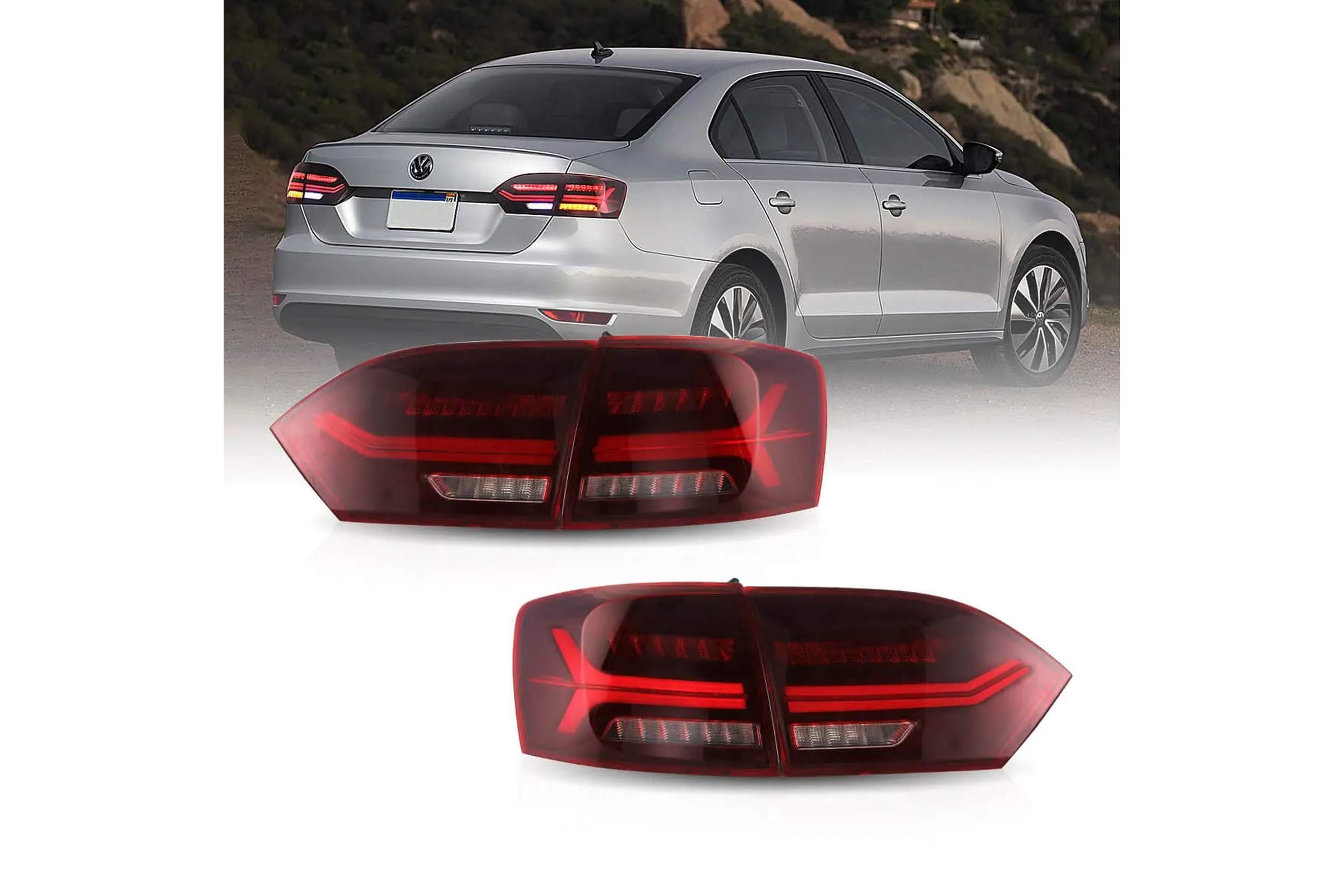 11-18 Volkswagen Jetta: LED Tail Lights - Red/Clear photo 2