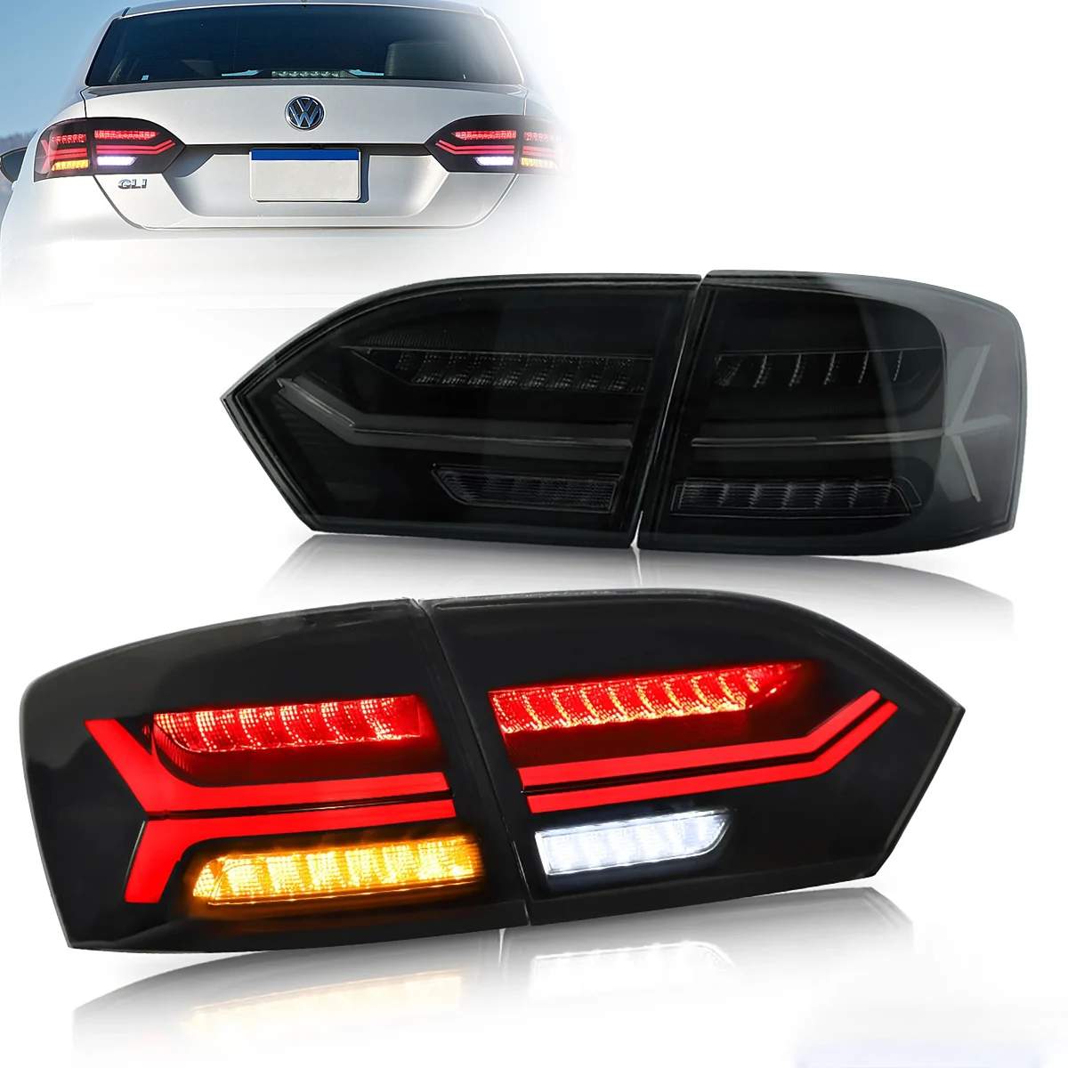 11-18 Volkswagen Jetta: LED Tail Lights - Red/Clear photo 3